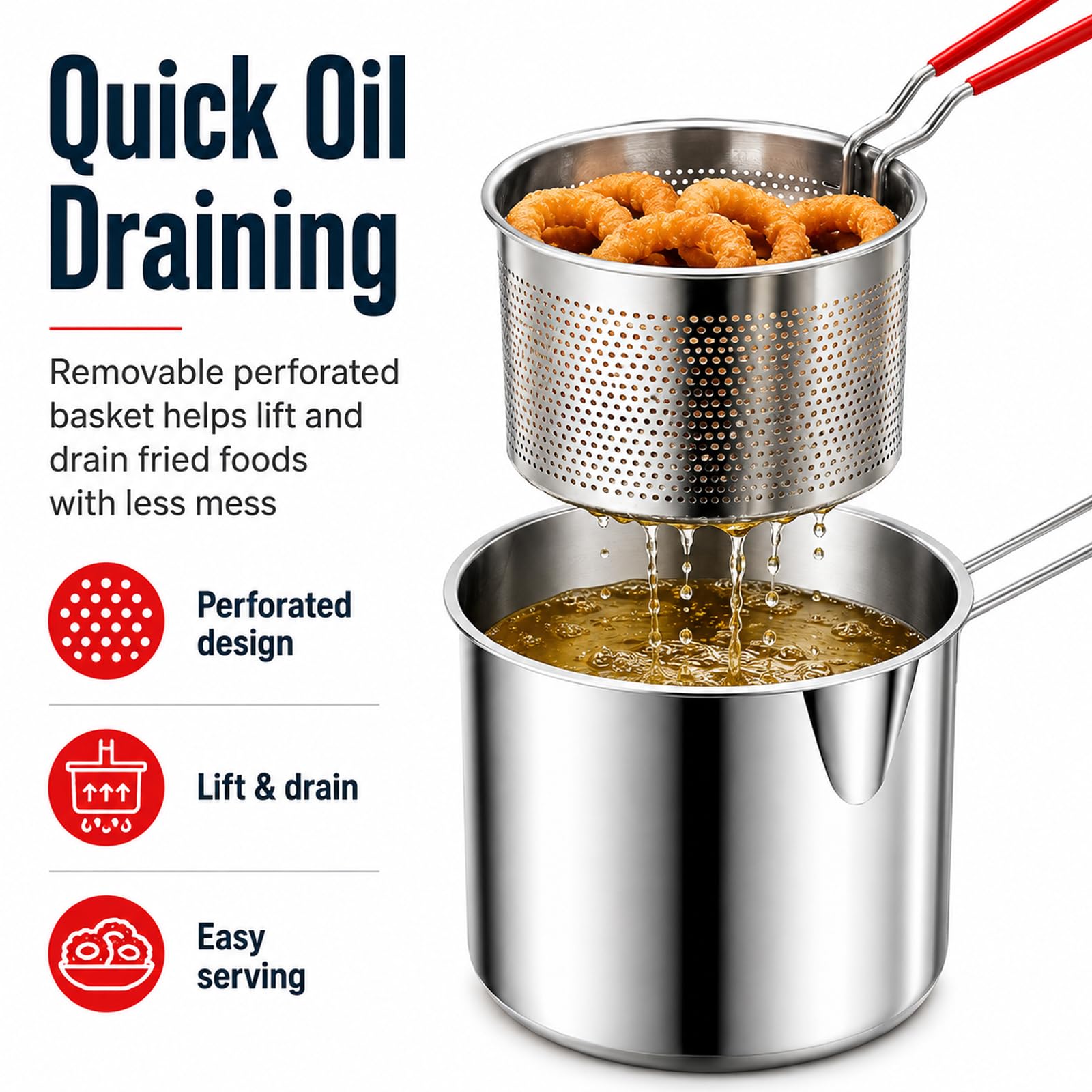 Stainless Steel Mini Deep Fryer Set – Pot, Strainer Basket & Oil Container