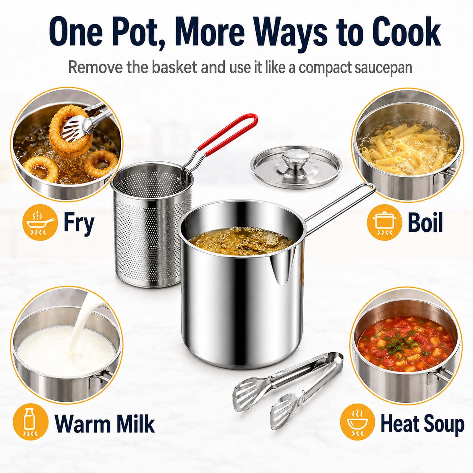 Stainless Steel Mini Deep Fryer Set – Pot, Strainer Basket & Oil Container