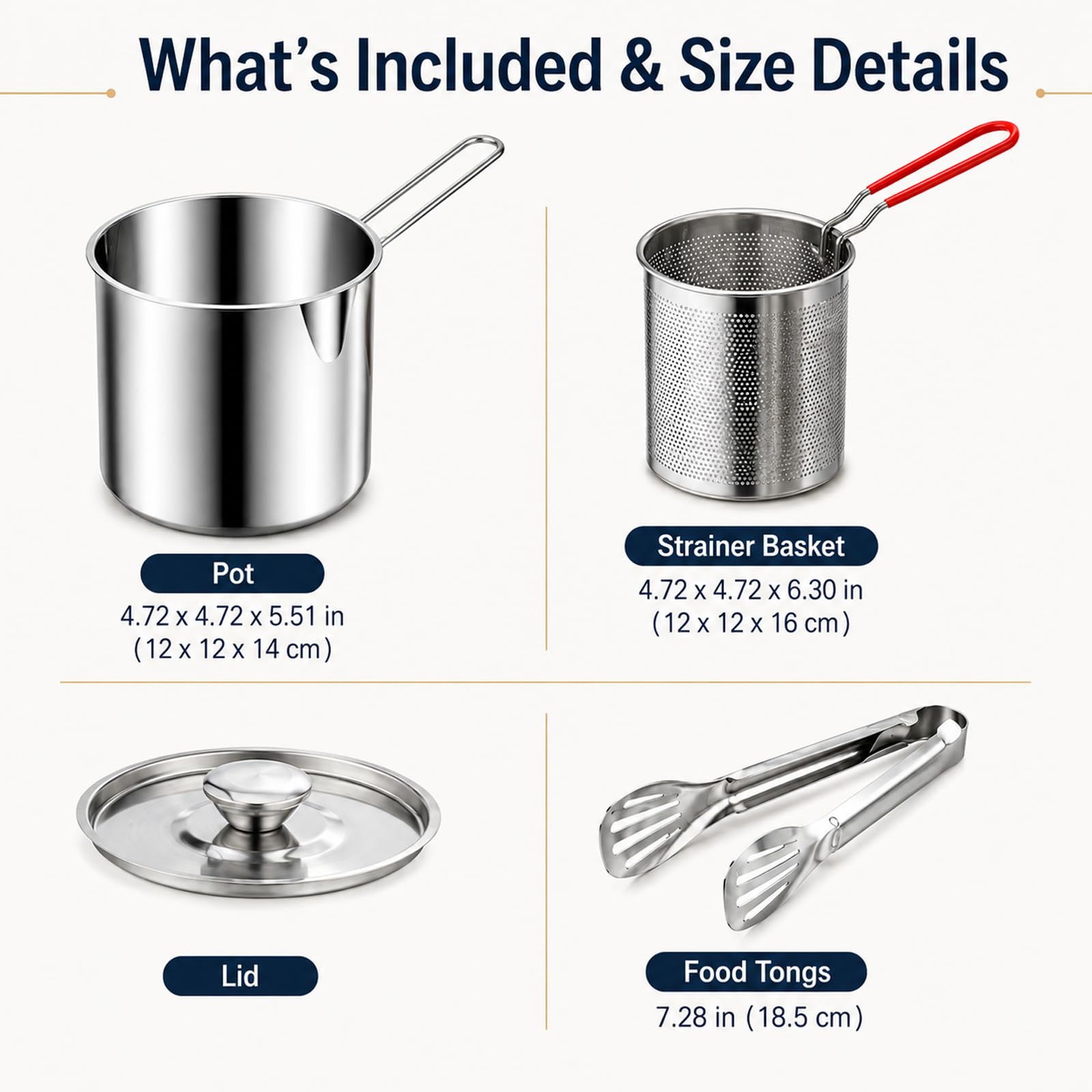 Stainless Steel Mini Deep Fryer Set – Pot, Strainer Basket & Oil Container