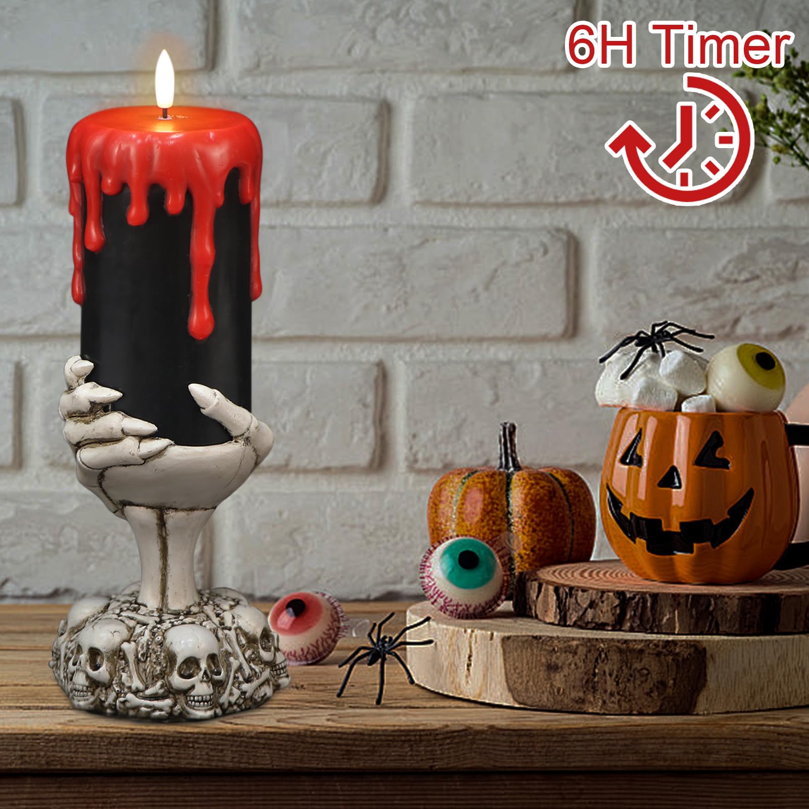 Halloween Spider Snow Globe Candle Lamp &ndash; Spooky LED Tornado Glitter Light with Timer, Battery Operated Halloween Decoration