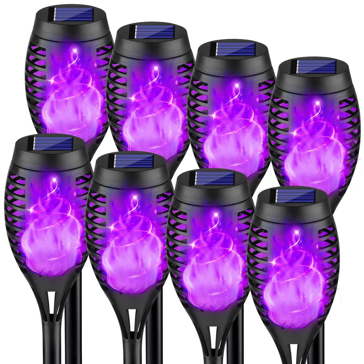 8Pcs Purple Flickering Flame Halloween Solar Lights for Halloween Decorations