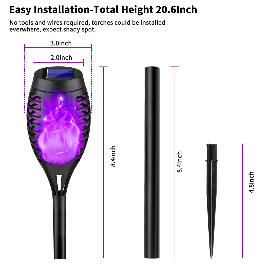 8Pcs Purple Flickering Flame Halloween Solar Lights for Halloween Decorations