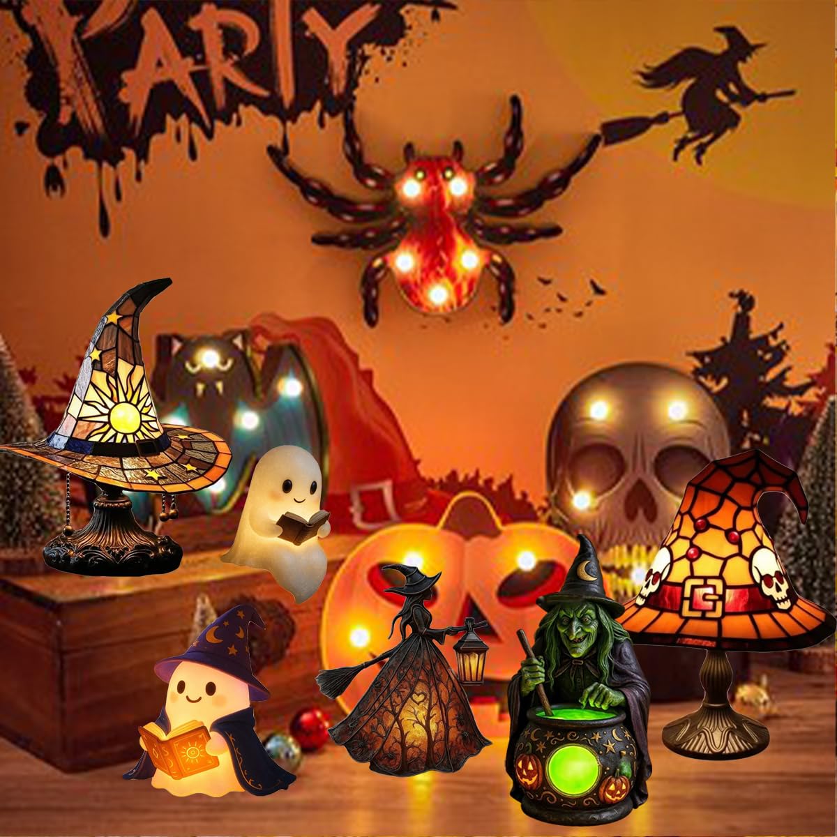 Halloween Witch Lantern Lamp &ndash; Gothic Spooky Night Light with USB Plug for Indoor & Outdoor Halloween Decorations