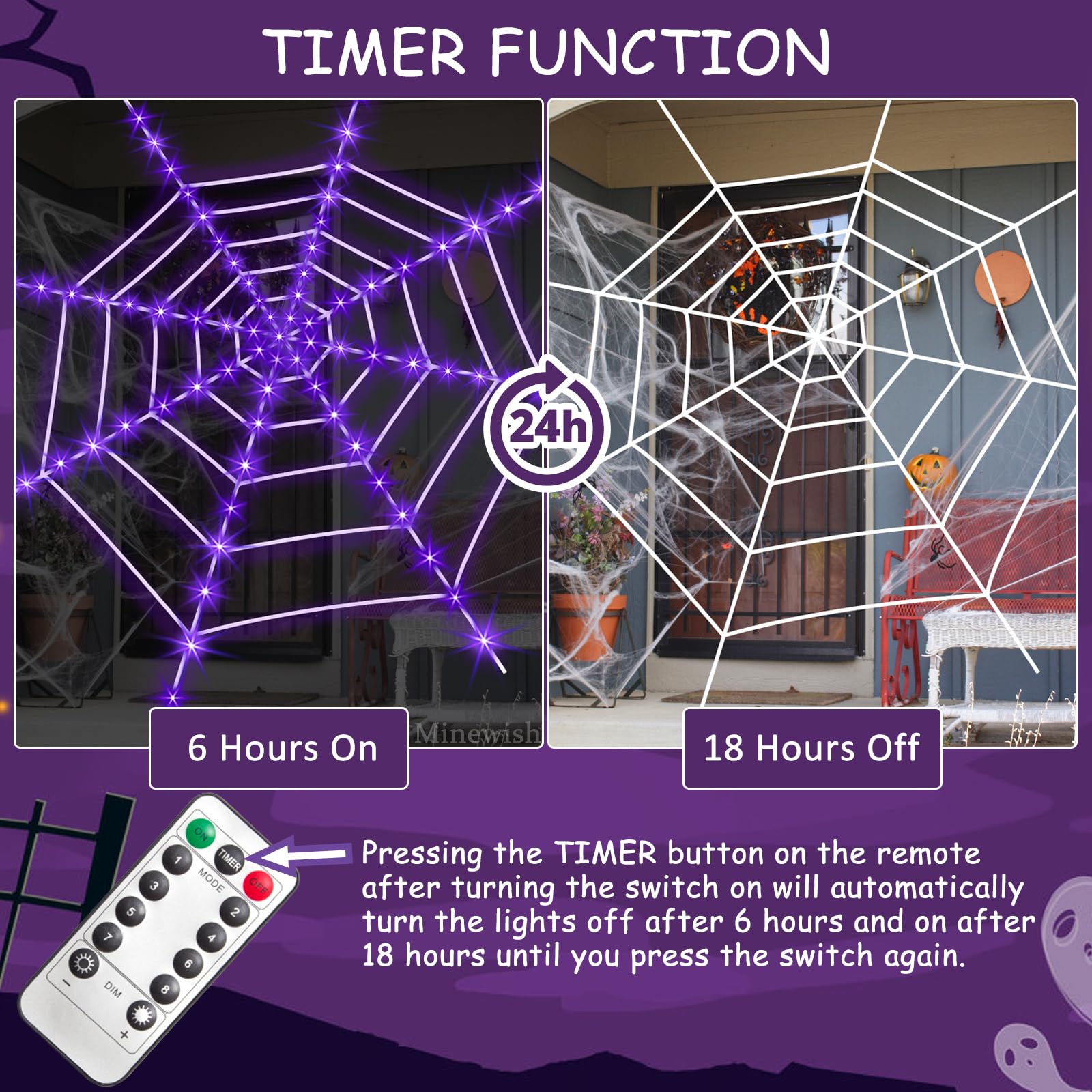 Giant Light-Up Spider Web Halloween Decoration – 135 Purple LED Lights with Large Spider & Cobweb Set