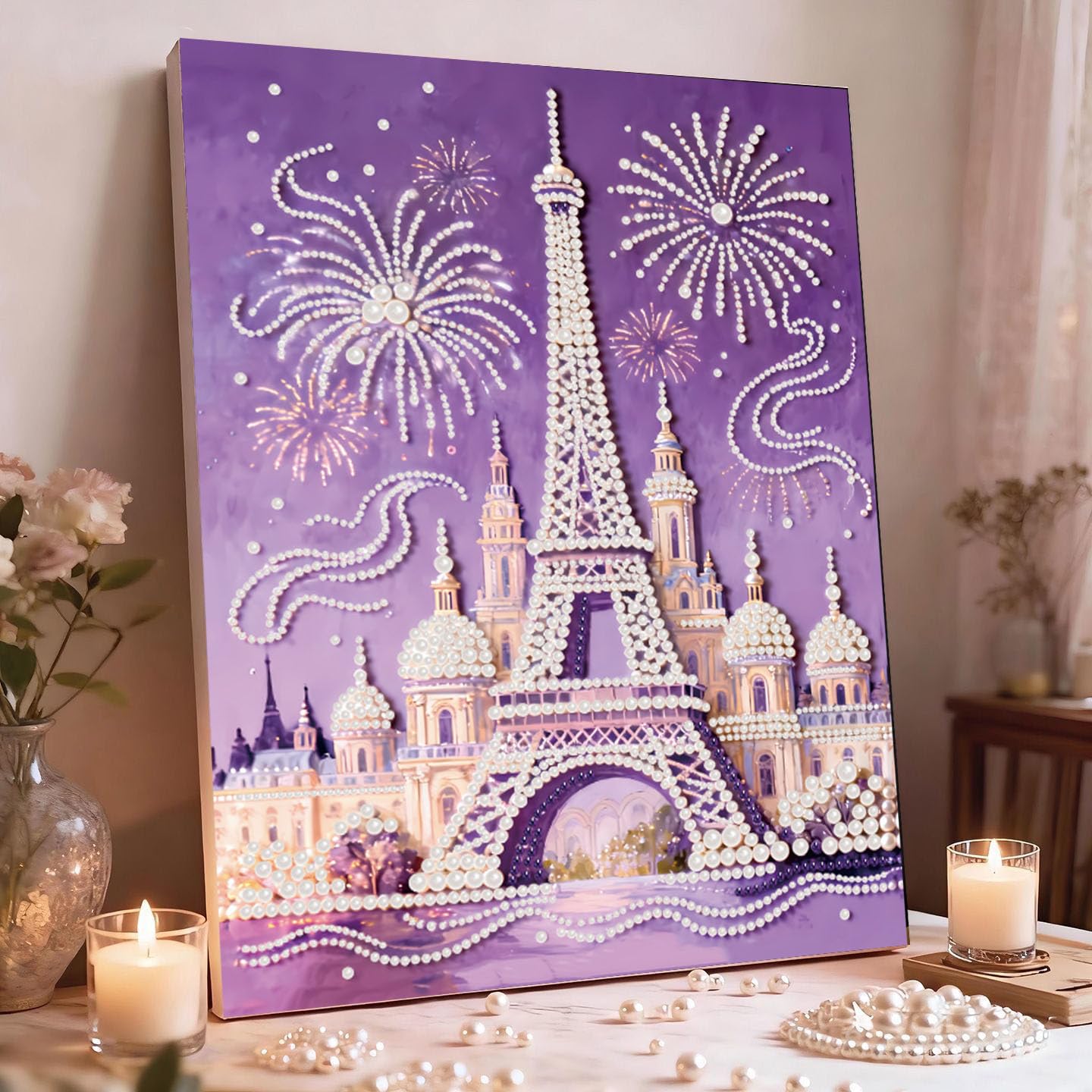 3D Pearl Painting DIY Kit &ndash; Castle Fireworks Design Beaded Art Craft for Adults & Beginners Home Decor