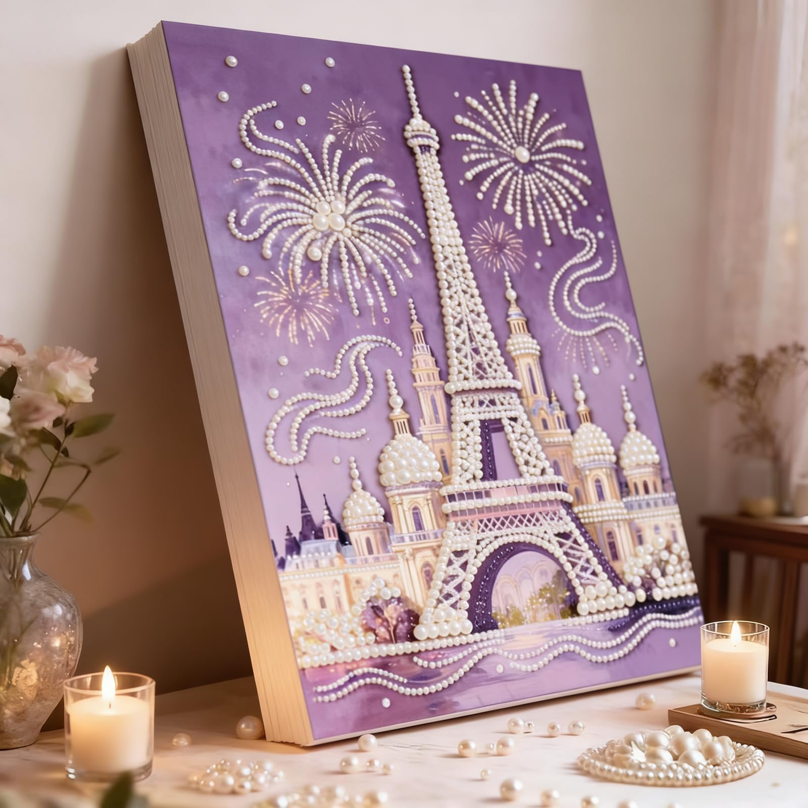 3D Pearl Painting DIY Kit &ndash; Castle Fireworks Design Beaded Art Craft for Adults & Beginners Home Decor