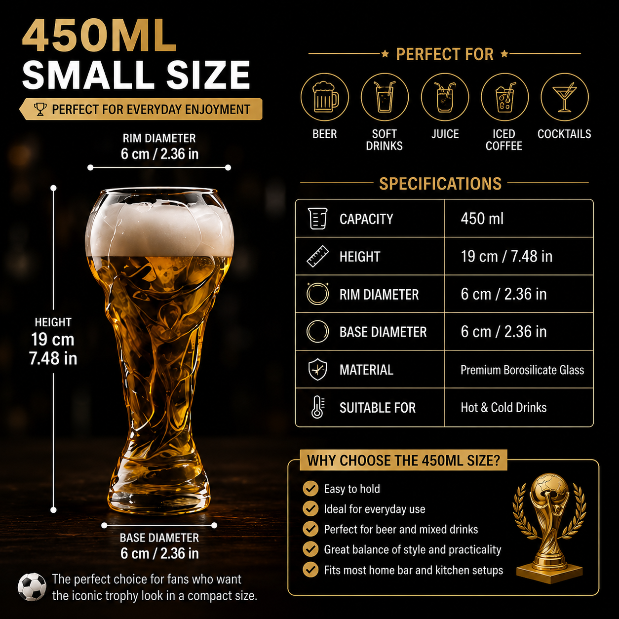 Championship Trophy Glass – Soccer Fan Drinkware for Game Day
