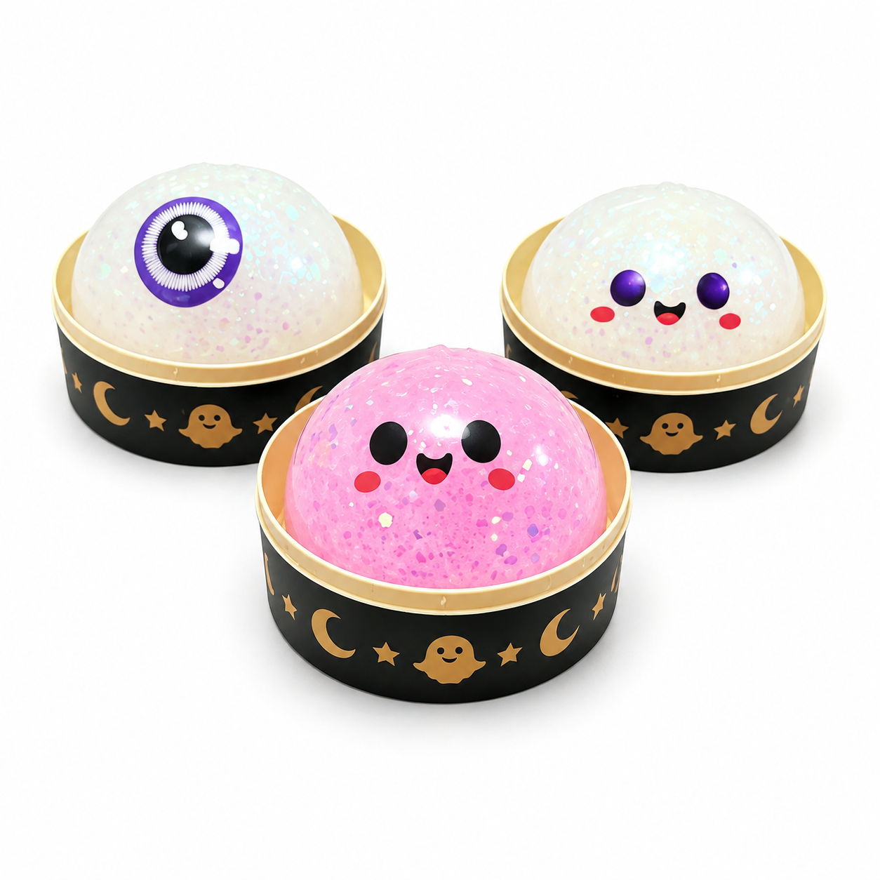 Halloween Ghost Dumpling Squishy Set – Glitter Stress Relief Fidget Toys & Party Favors