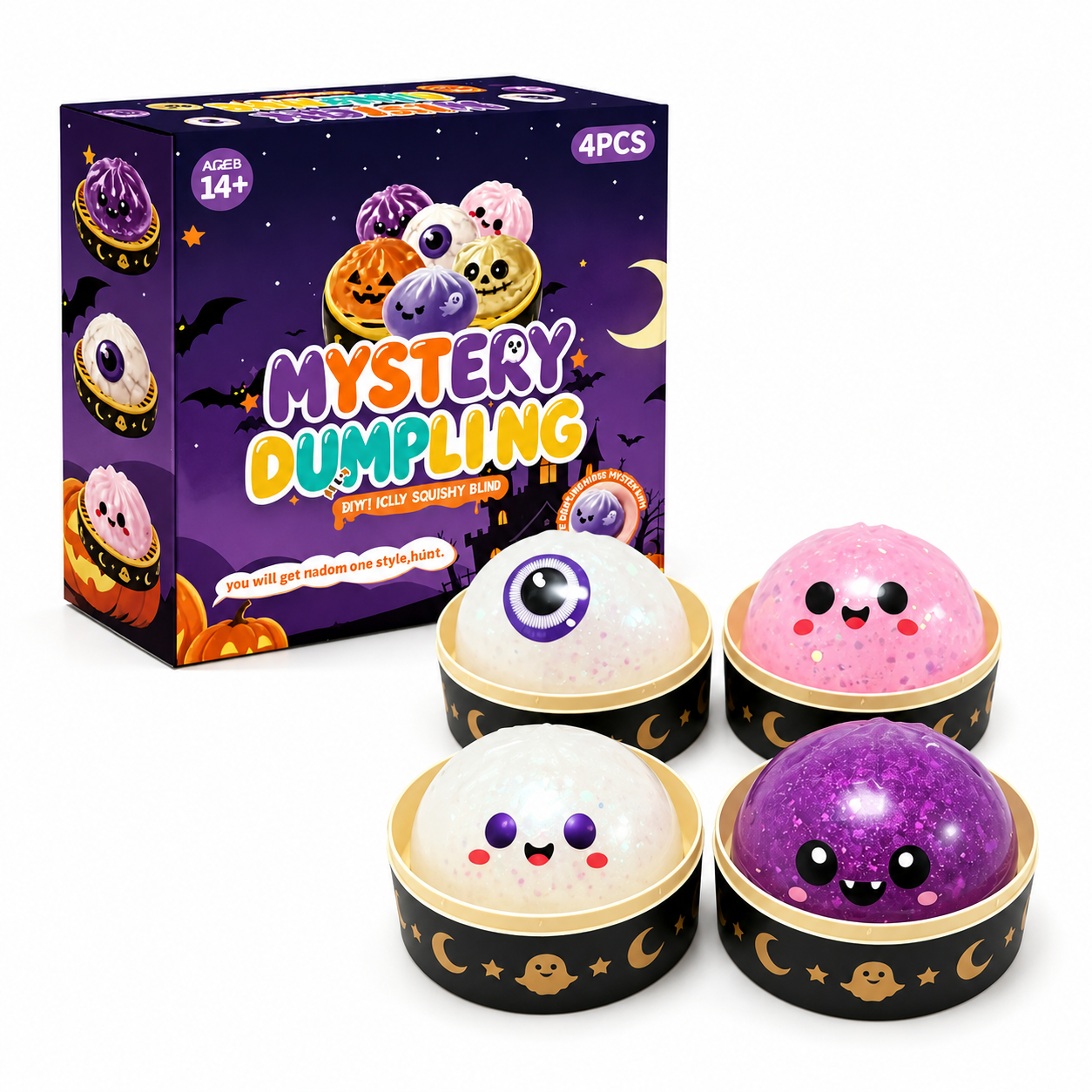 Halloween Ghost Dumpling Squishy Set – Glitter Stress Relief Fidget Toys & Party Favors