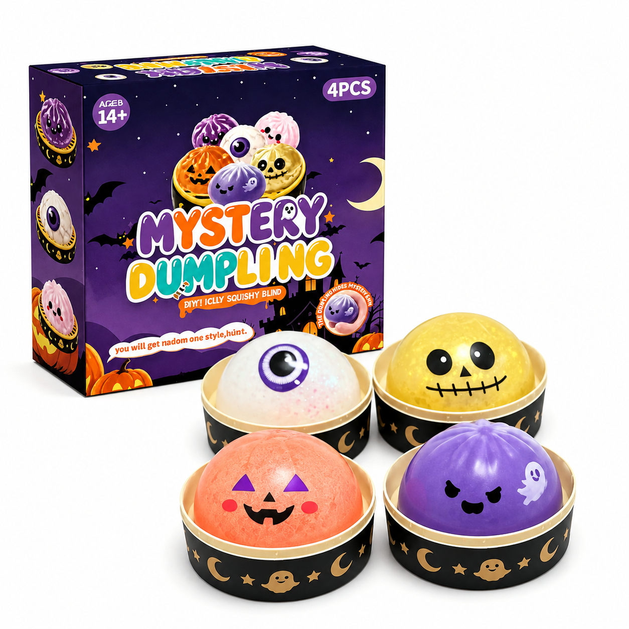 Halloween Ghost Dumpling Squishy Set – Glitter Stress Relief Fidget Toys & Party Favors