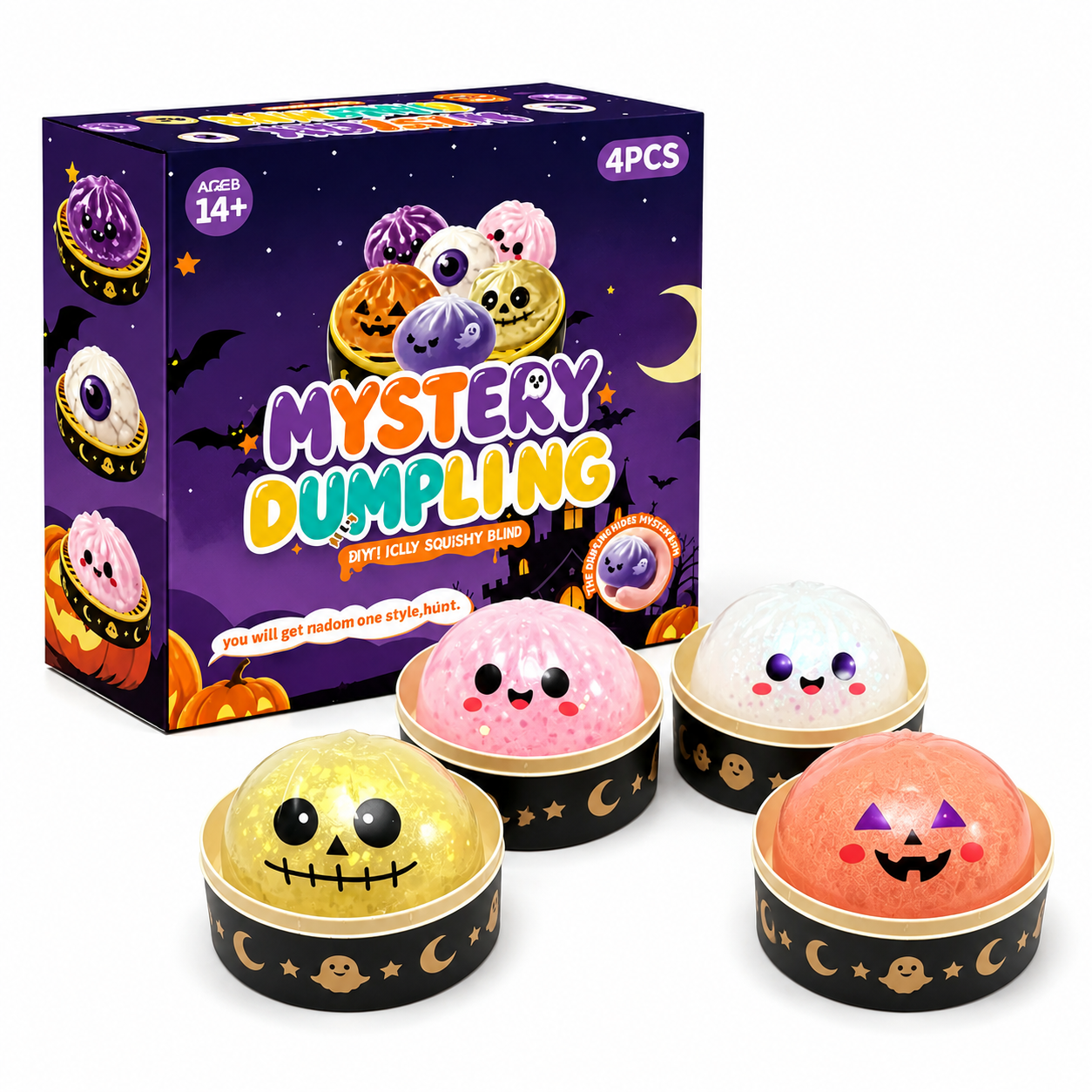Halloween Ghost Dumpling Squishy Set – Glitter Stress Relief Fidget Toys & Party Favors