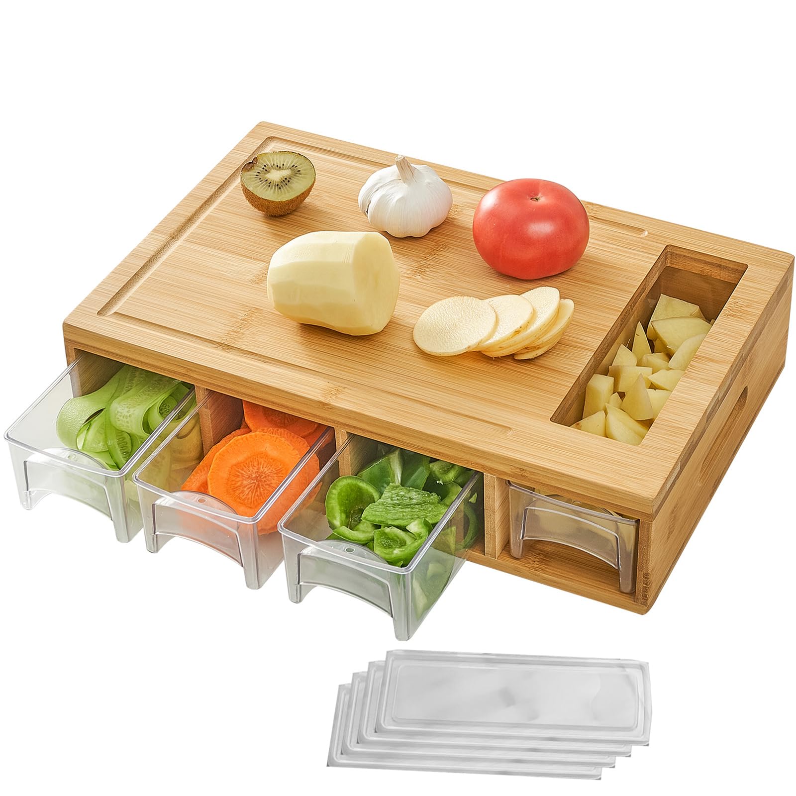 Bamboo Cutting Board with 4 Storage Trays – Large Meal Prep Chopping Board