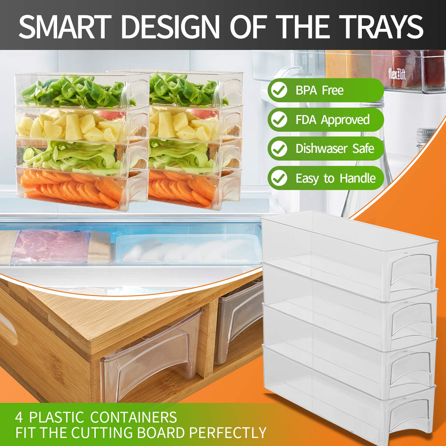 Bamboo Cutting Board with 4 Storage Trays – Large Meal Prep Chopping Board
