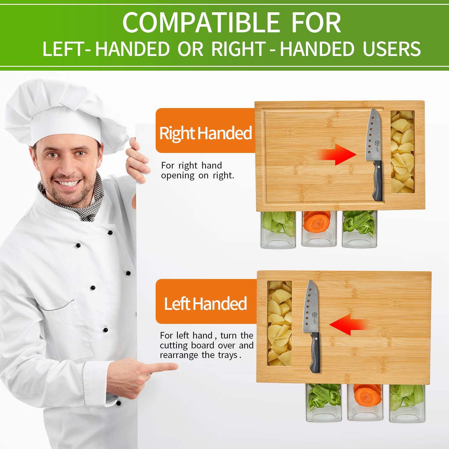 Bamboo Cutting Board with 4 Storage Trays – Large Meal Prep Chopping Board