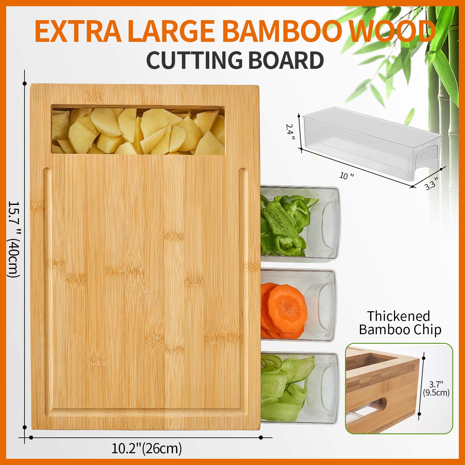 Bamboo Cutting Board with 4 Storage Trays – Large Meal Prep Chopping Board