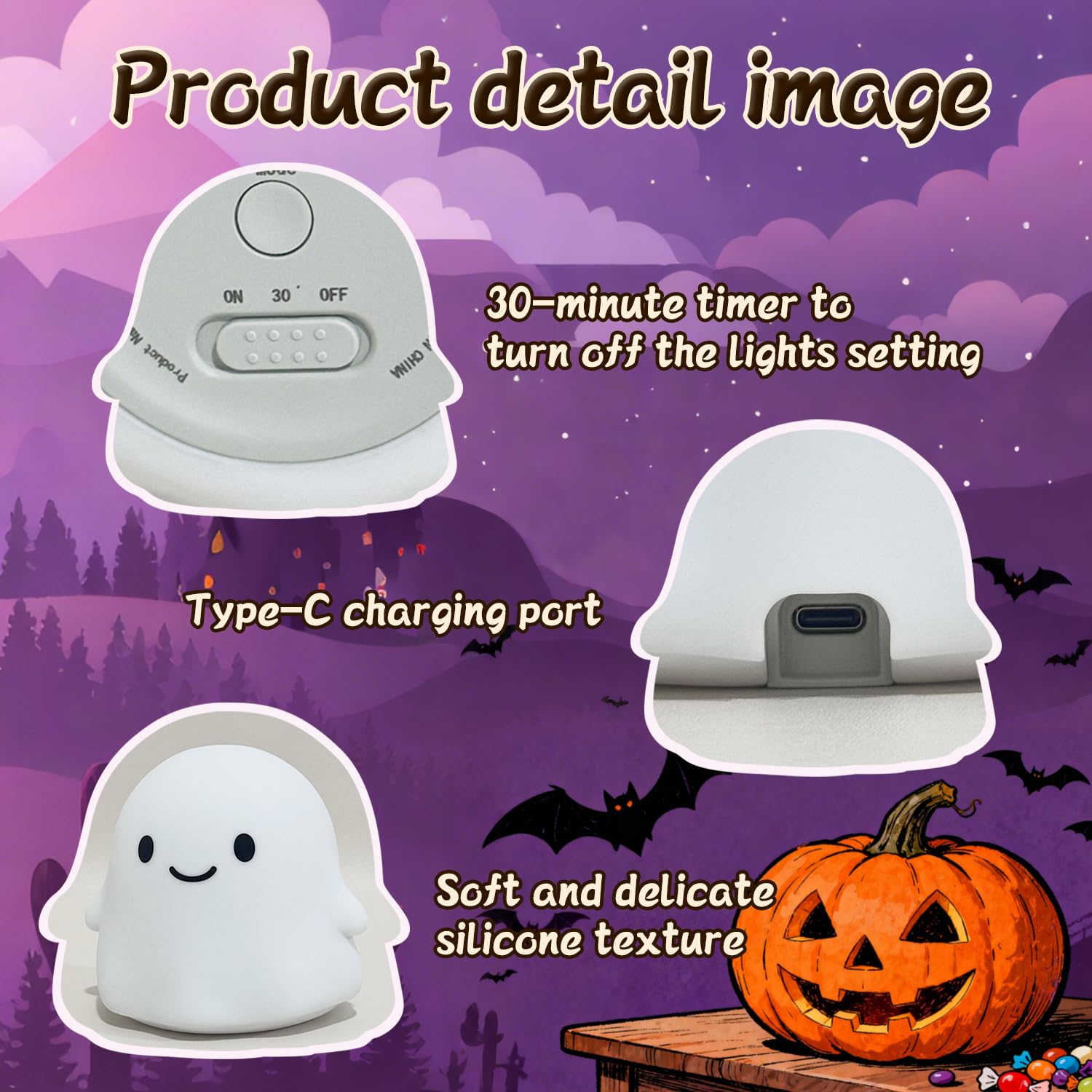 Cute Bunny Silicone Night Light – Rechargeable Squishy Rabbit Lamp with Touch Control & 30-Min Timer for Kids Bedroom & Nursery