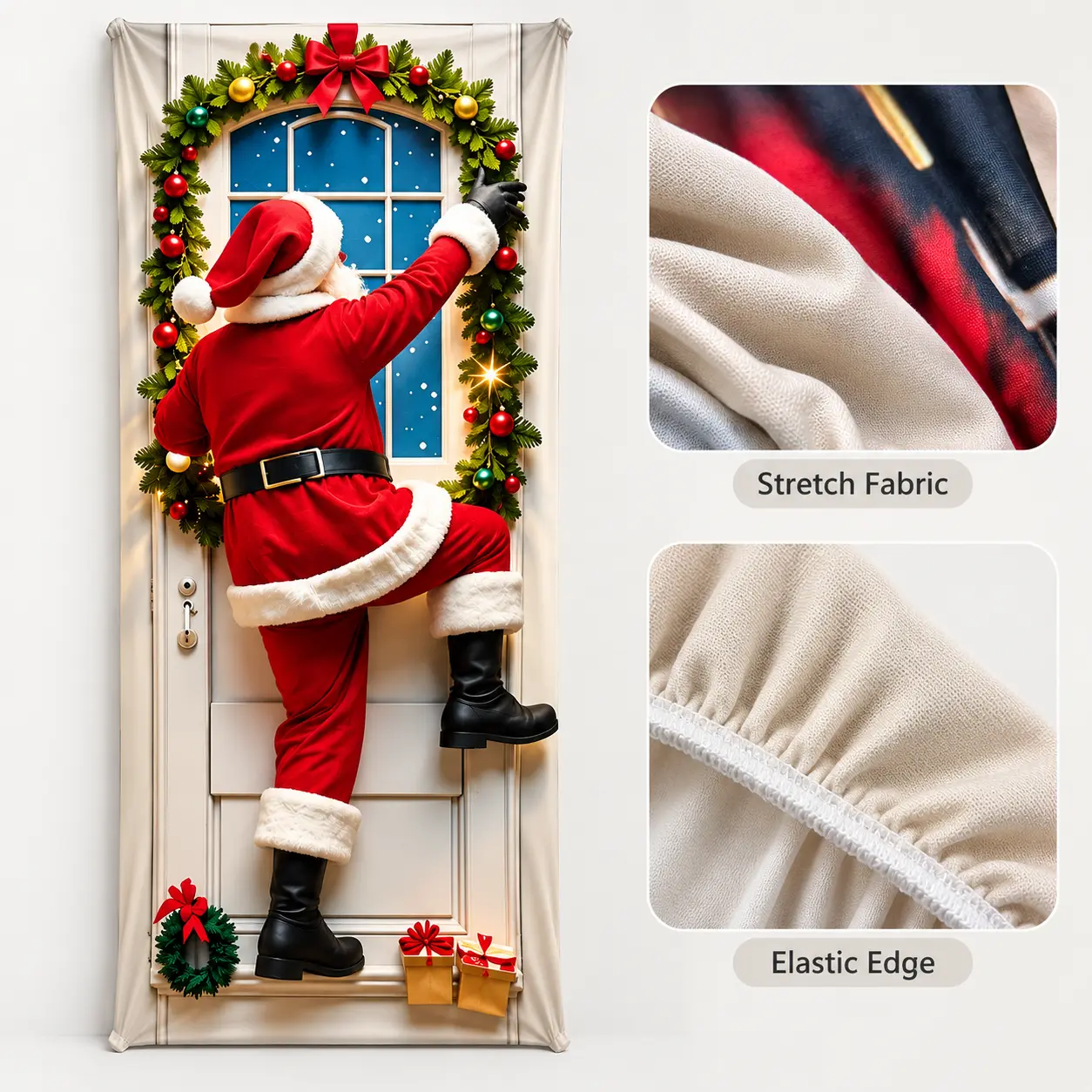Climbing Santa Christmas stretch door cover