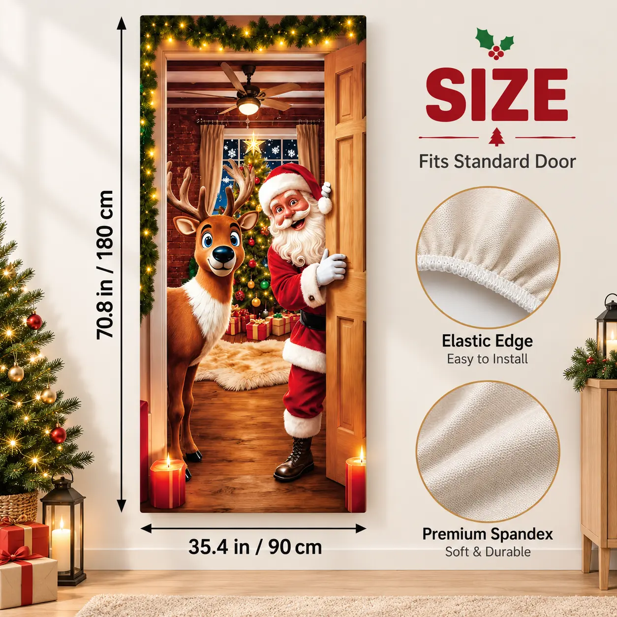 Christmas stretch door cover size 90 by 180 centimeters