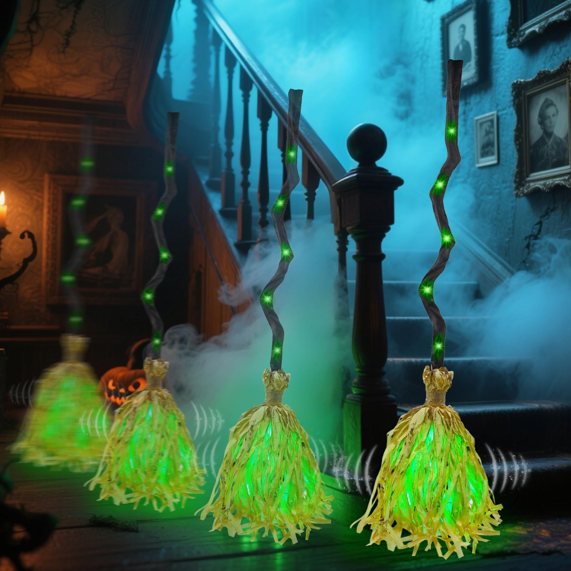 35" Animated Halloween Witch Broom – Moving Light-Up Broomstick with Spooky Sounds