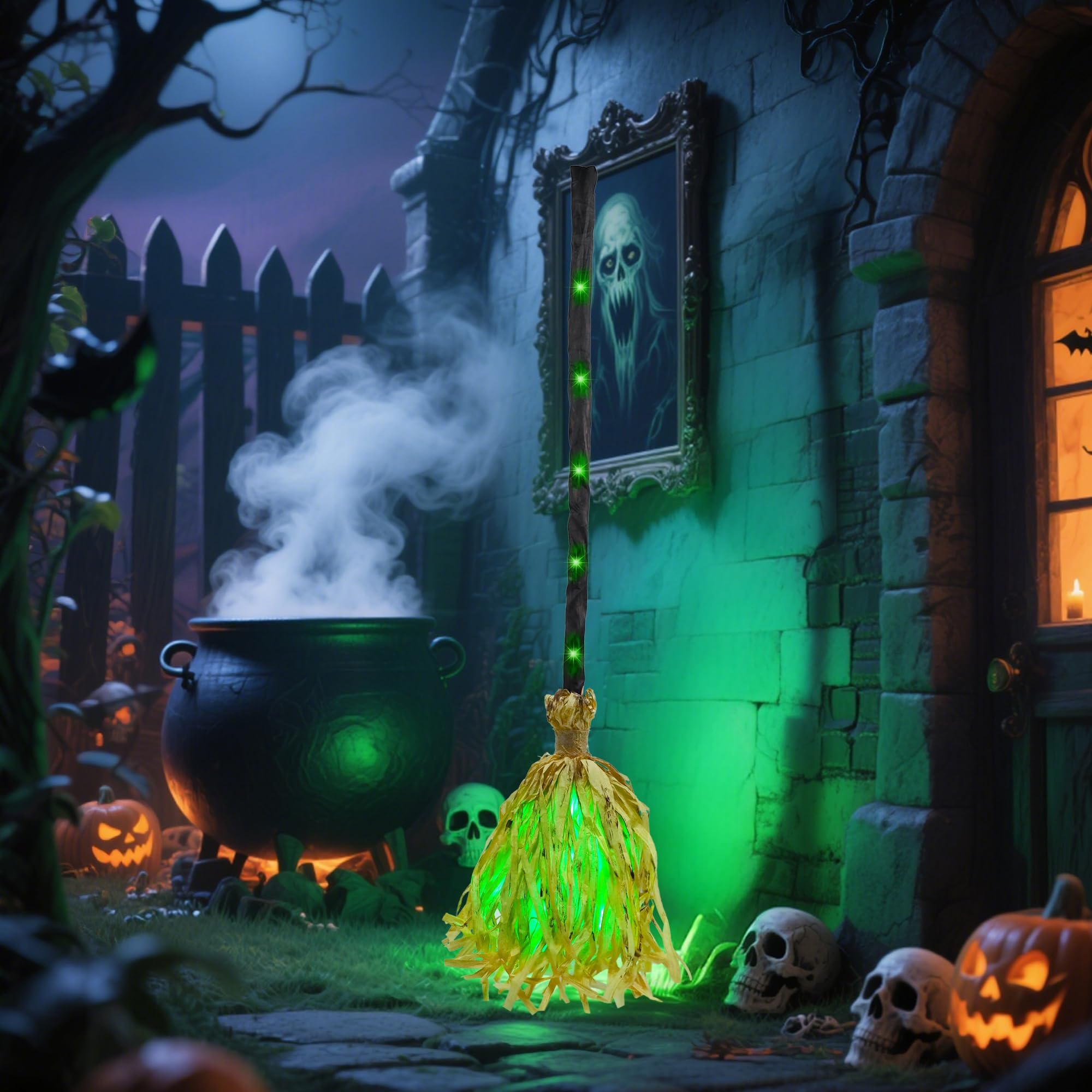 35" Animated Halloween Witch Broom – Moving Light-Up Broomstick with Spooky Sounds
