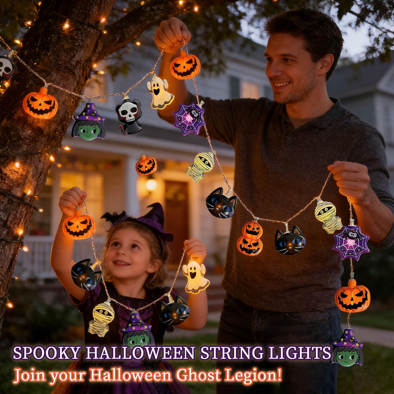 Halloween Skull String Lights – 20 LED Fairy Lights with 8 Flashing Modes