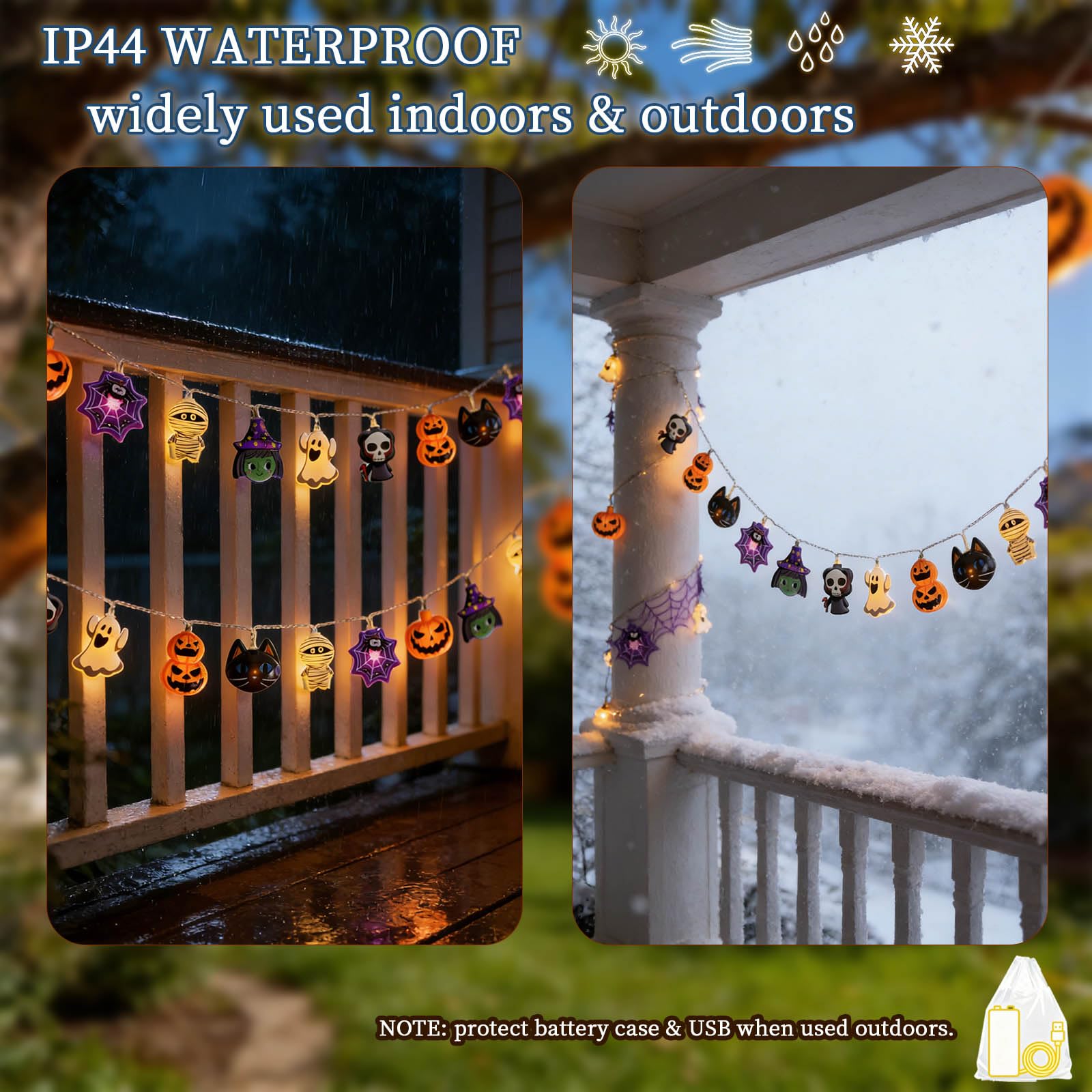 Halloween Skull String Lights – 20 LED Fairy Lights with 8 Flashing Modes