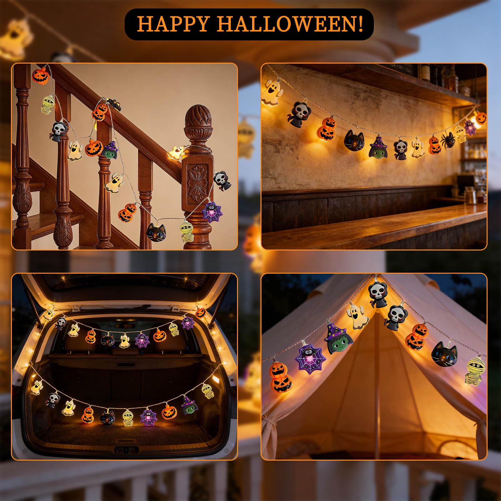 Halloween Skull String Lights – 20 LED Fairy Lights with 8 Flashing Modes