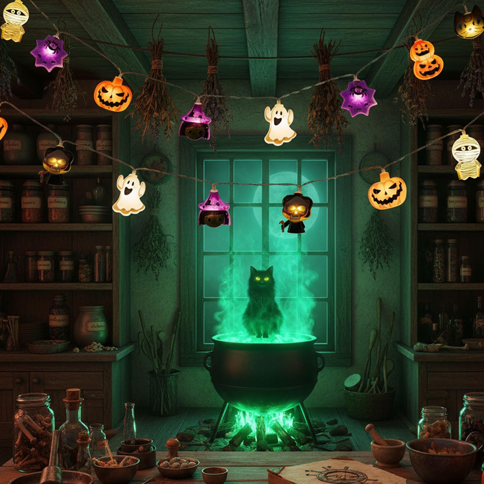 Halloween Skull String Lights – 20 LED Fairy Lights with 8 Flashing Modes