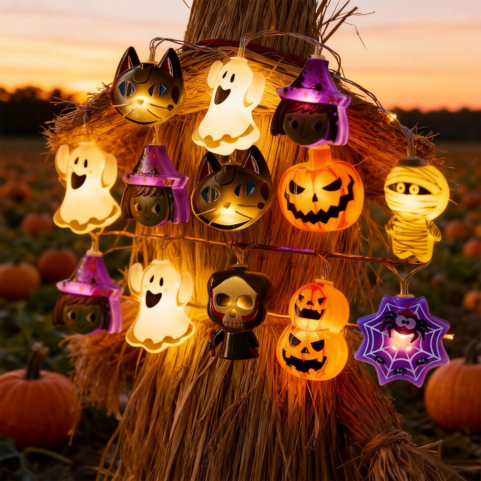 Halloween Skull String Lights – 20 LED Fairy Lights with 8 Flashing Modes