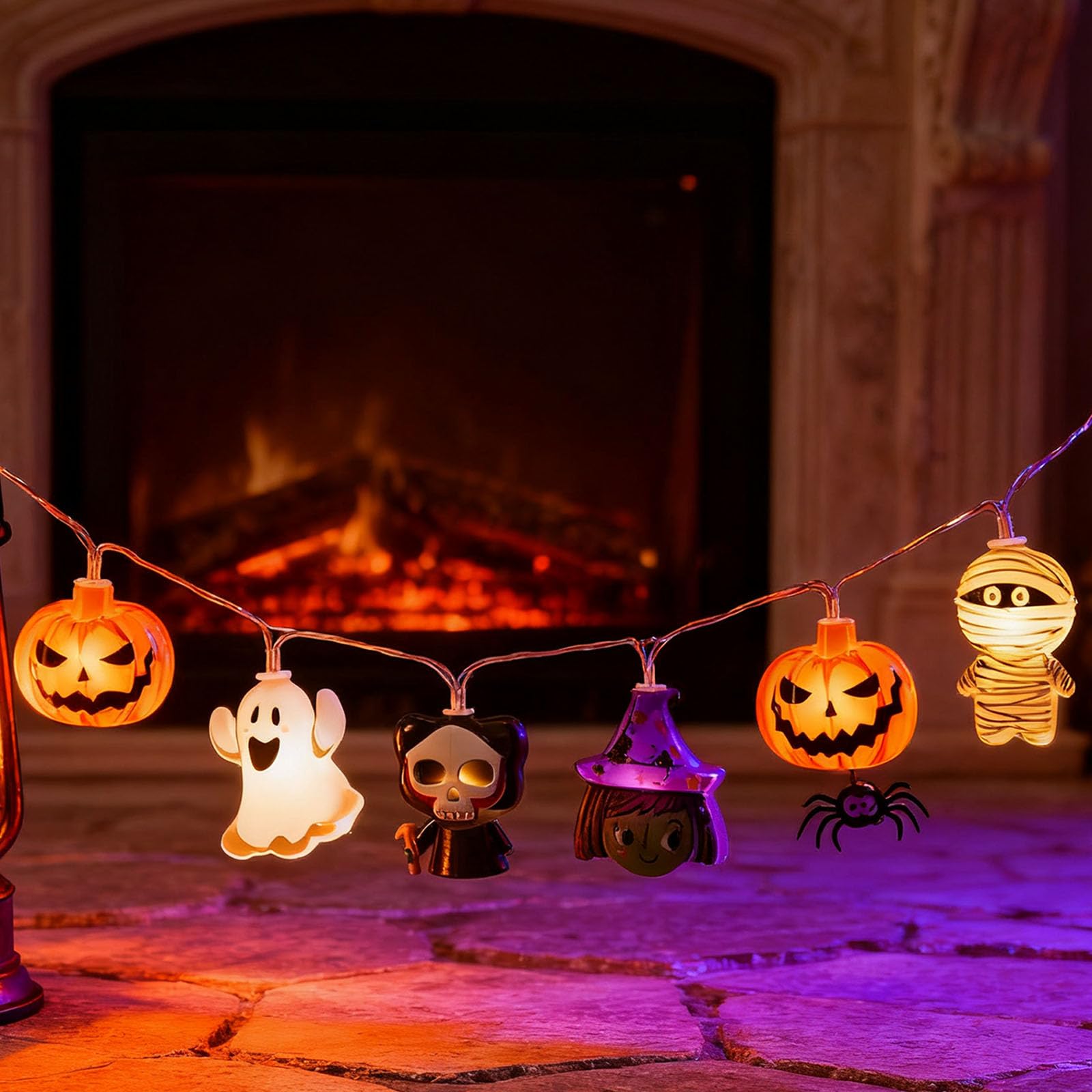 Halloween Skull String Lights – 20 LED Fairy Lights with 8 Flashing Modes