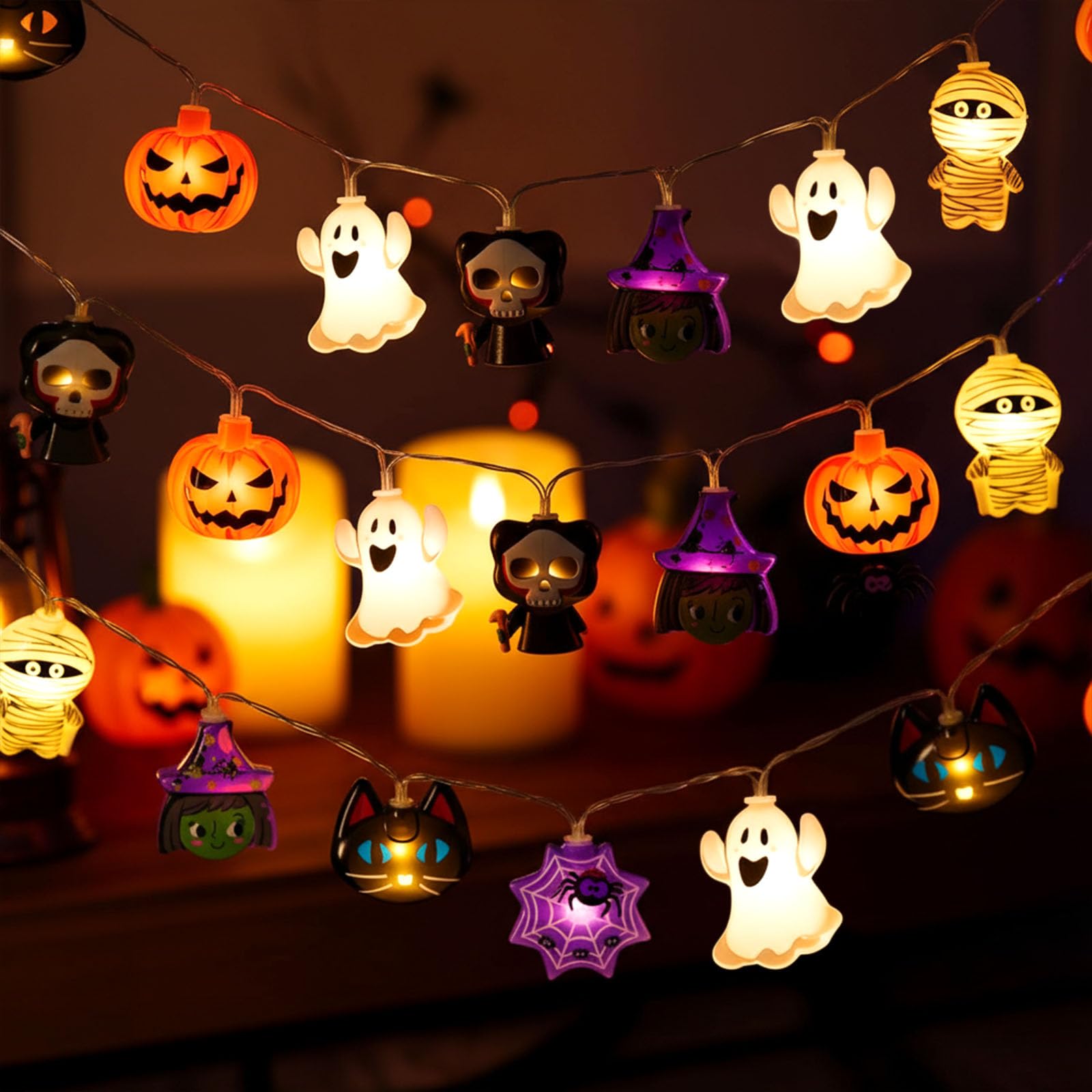 Halloween Skull String Lights – 20 LED Fairy Lights with 8 Flashing Modes