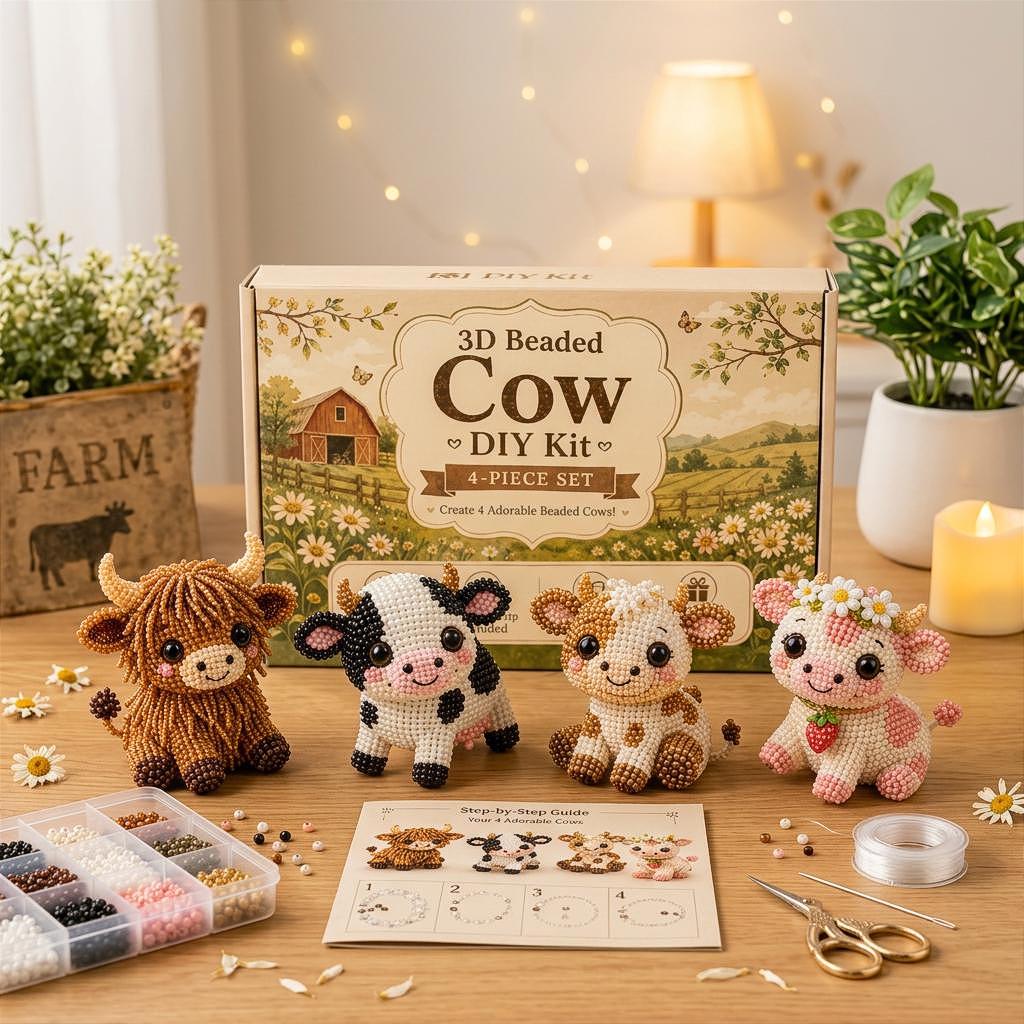 3D Highland Cow Beaded DIY Craft Kit – Cute Farm Animal Handmade Bead Art Set for Craft Lovers