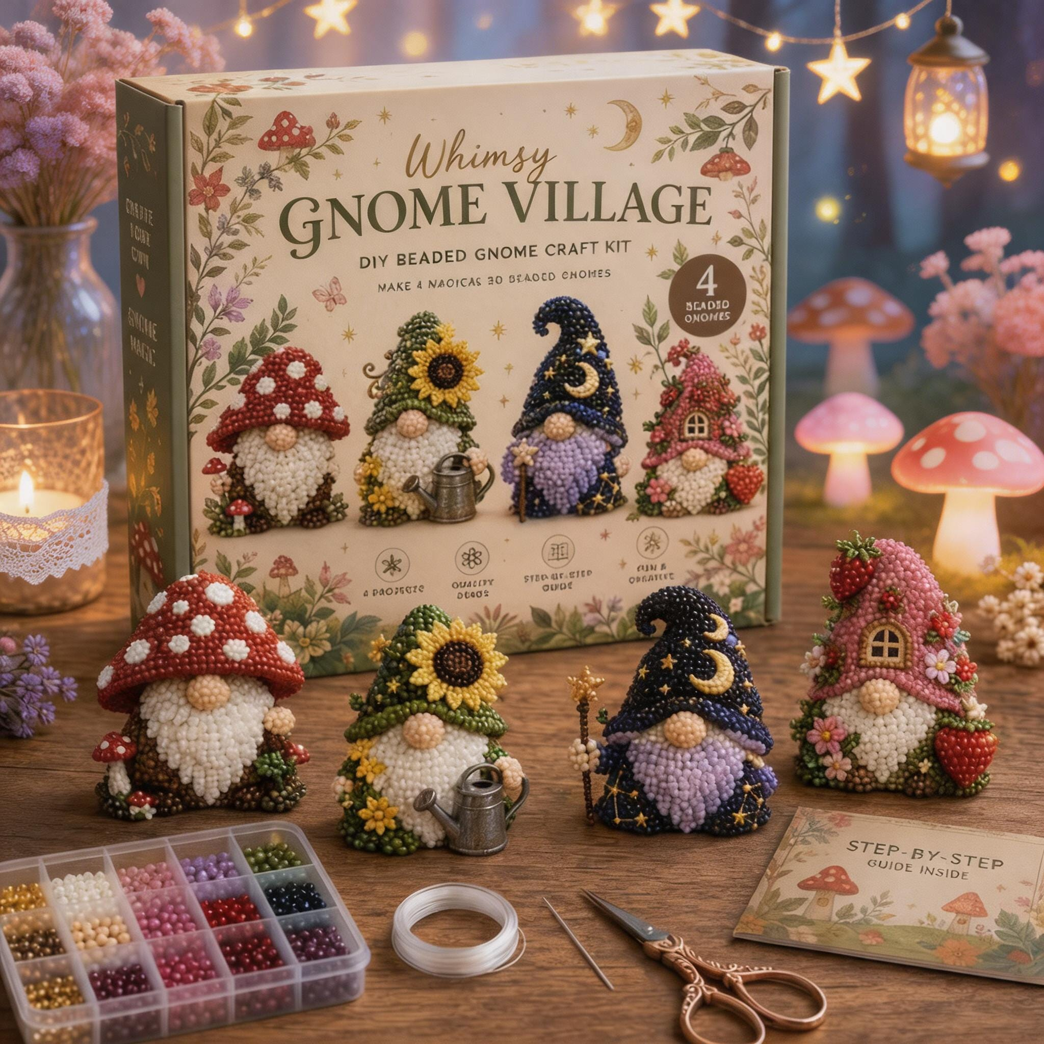 3D Gnome Beading DIY Kit &ndash; Seasonal Handmade Craft Set for Beginners & Cute Home Decor