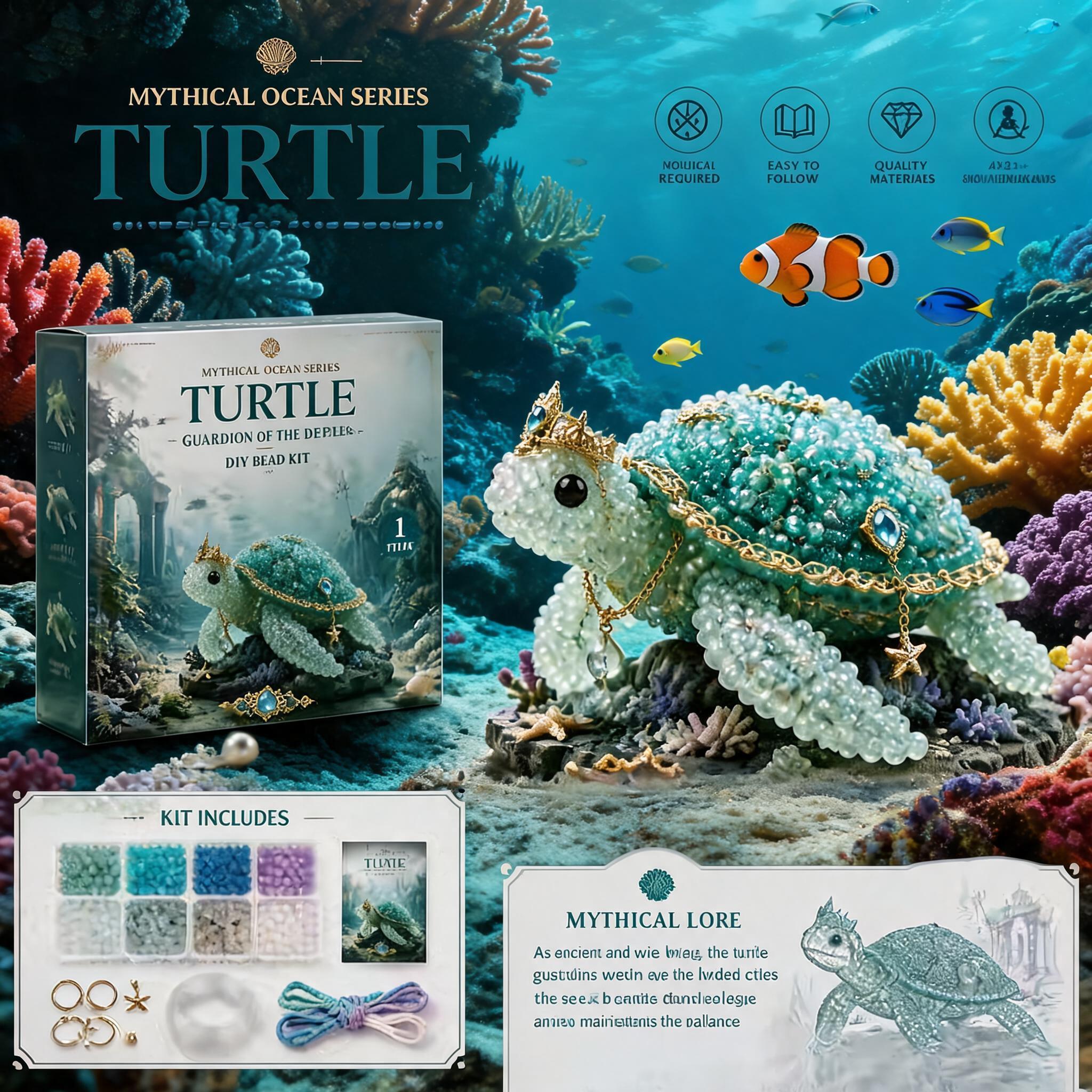 3D Beaded Sea Turtle DIY Craft Kit – Handmade Ocean Animal Model & Cute Desk Decor Gift