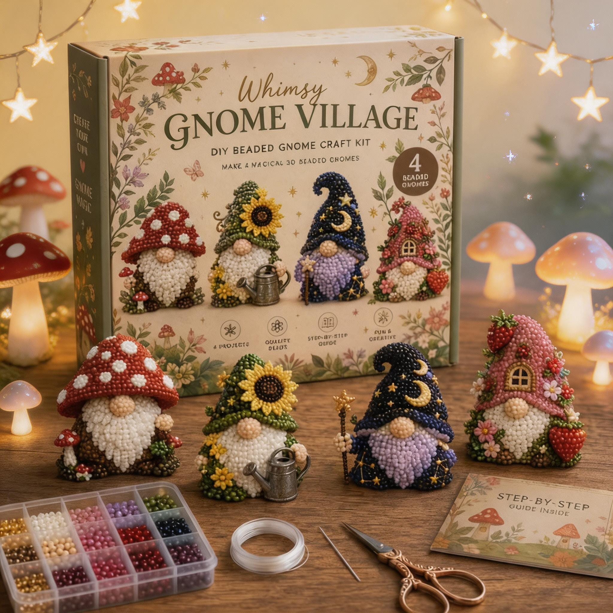 3D Gnome Beading DIY Kit &ndash; Seasonal Handmade Craft Set for Beginners & Cute Home Decor