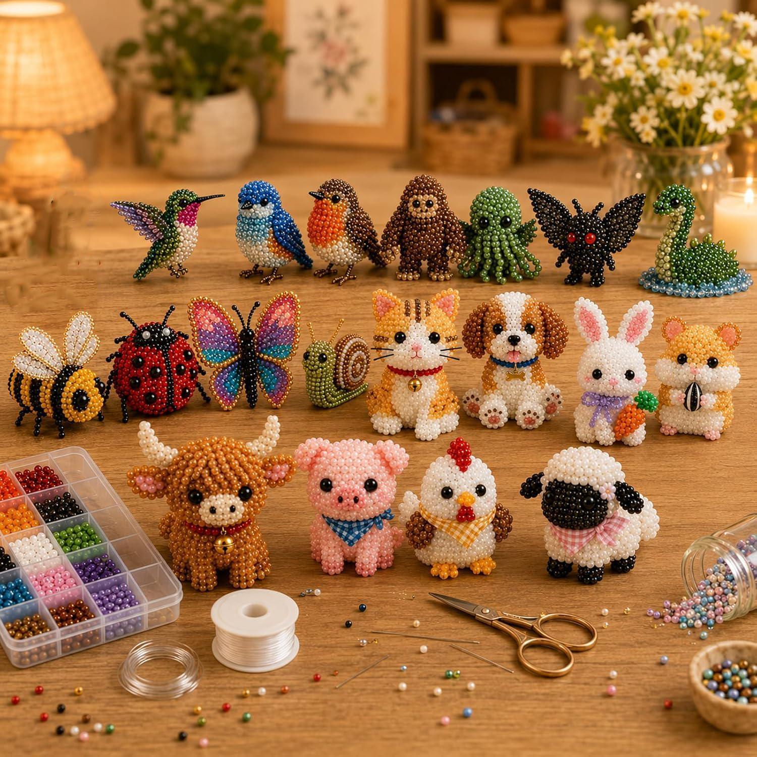 3D Beaded Animal DIY Craft Kit &ndash; Mini Beading Set for Adults & Beginners to Create Cute Handmade Animals