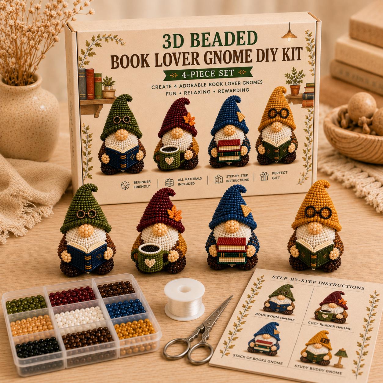3D Beaded Gnome DIY Kit &ndash; 4-Piece Cute Handmade Craft Set for Beginners & Home Decor