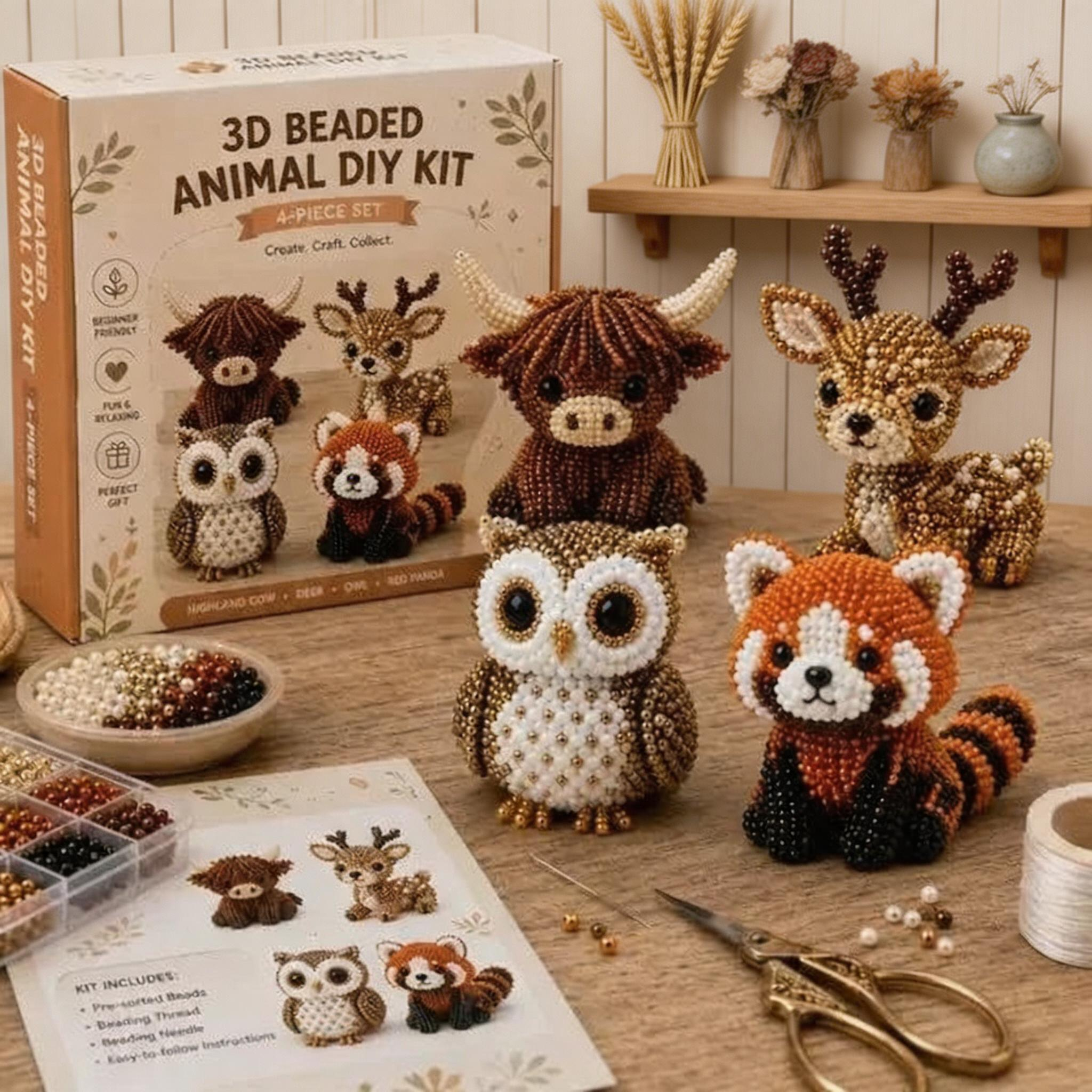 3D Beaded Animal DIY Craft Kit – Mini Beaded Critter Ornament Making Set for Cute Handmade Decorations