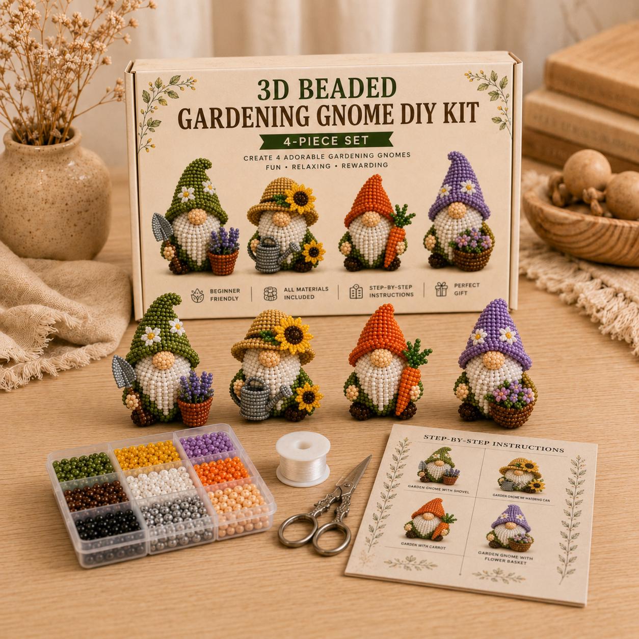 3D Beaded Gnome DIY Kit &ndash; 4-Piece Cute Handmade Craft Set for Beginners & Home Decor