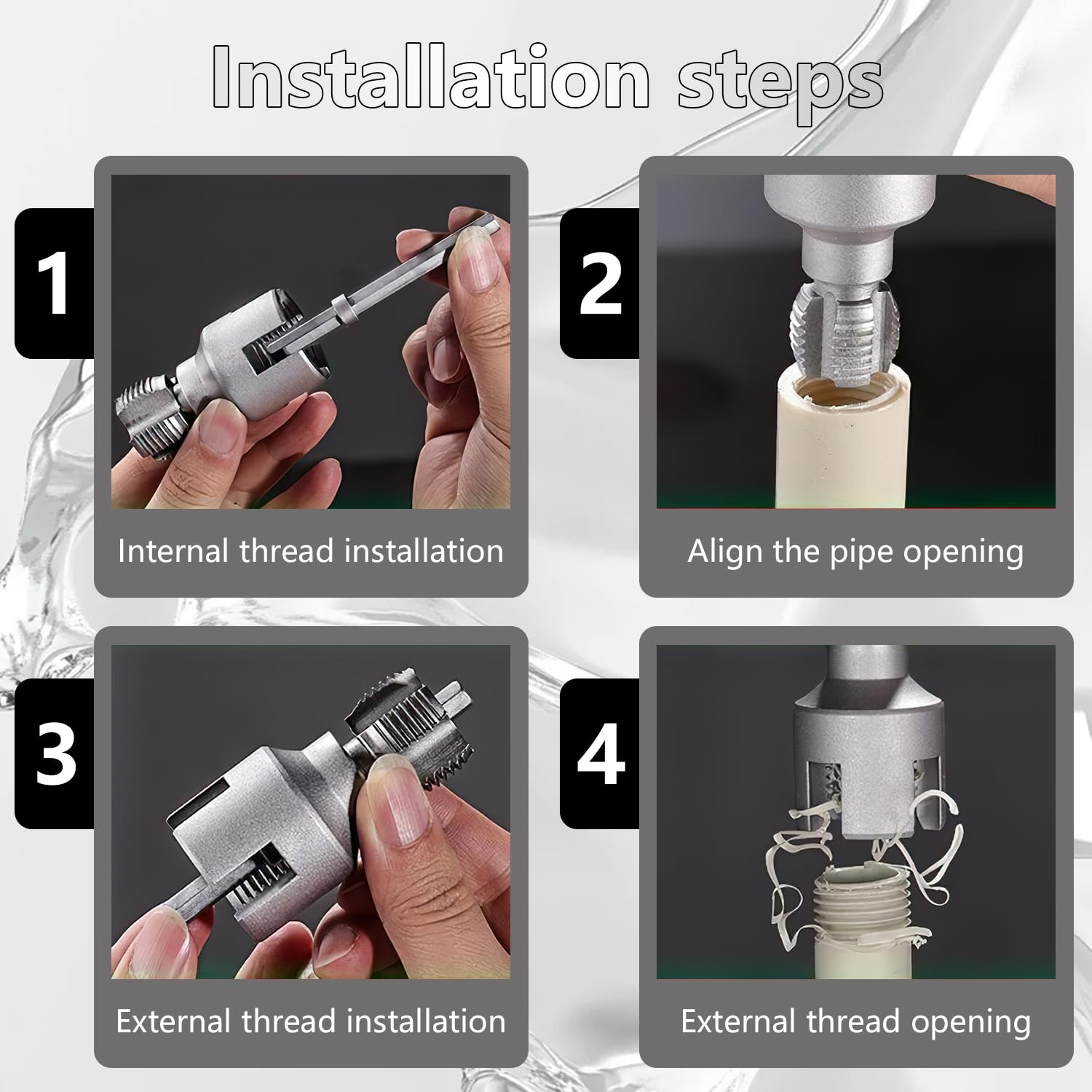 Upgraded 4-in-1 Pipe Threading Tool &ndash; Drill-Powered Water Pipe Tap Set for 1/2", 3/4" & 1" Pipes