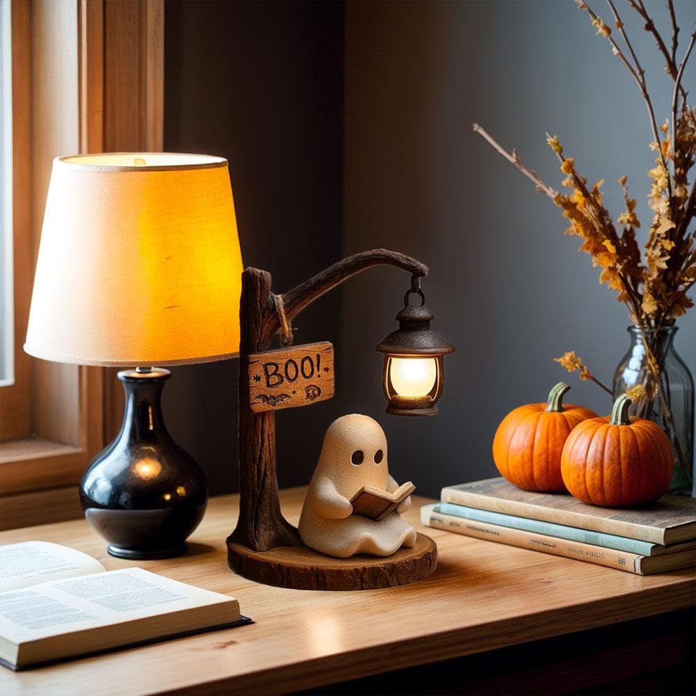 Cute Ghost Reading Lantern&ndash; 3D Resin Halloween Night Light with Cozy LED Glow for Desk & Home D&eacute;cor