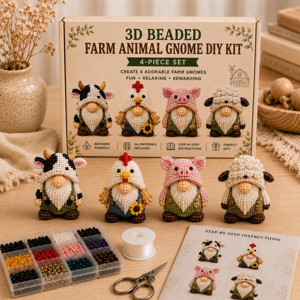 3D Beaded Gnome DIY Kit &ndash; 4-Piece Cute Handmade Craft Set for Beginners & Home Decor