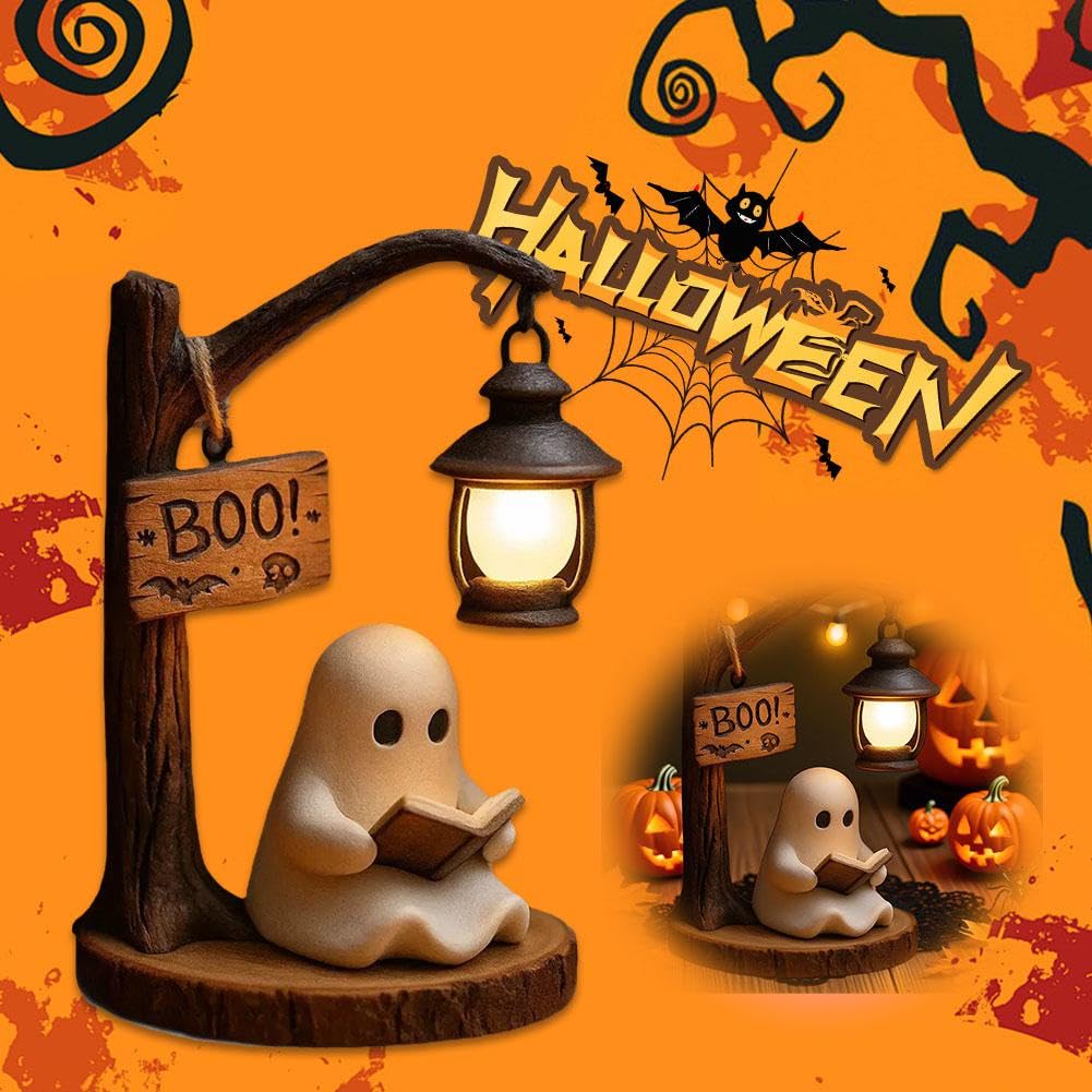 Cute Ghost Reading Lantern&ndash; 3D Resin Halloween Night Light with Cozy LED Glow for Desk & Home D&eacute;cor
