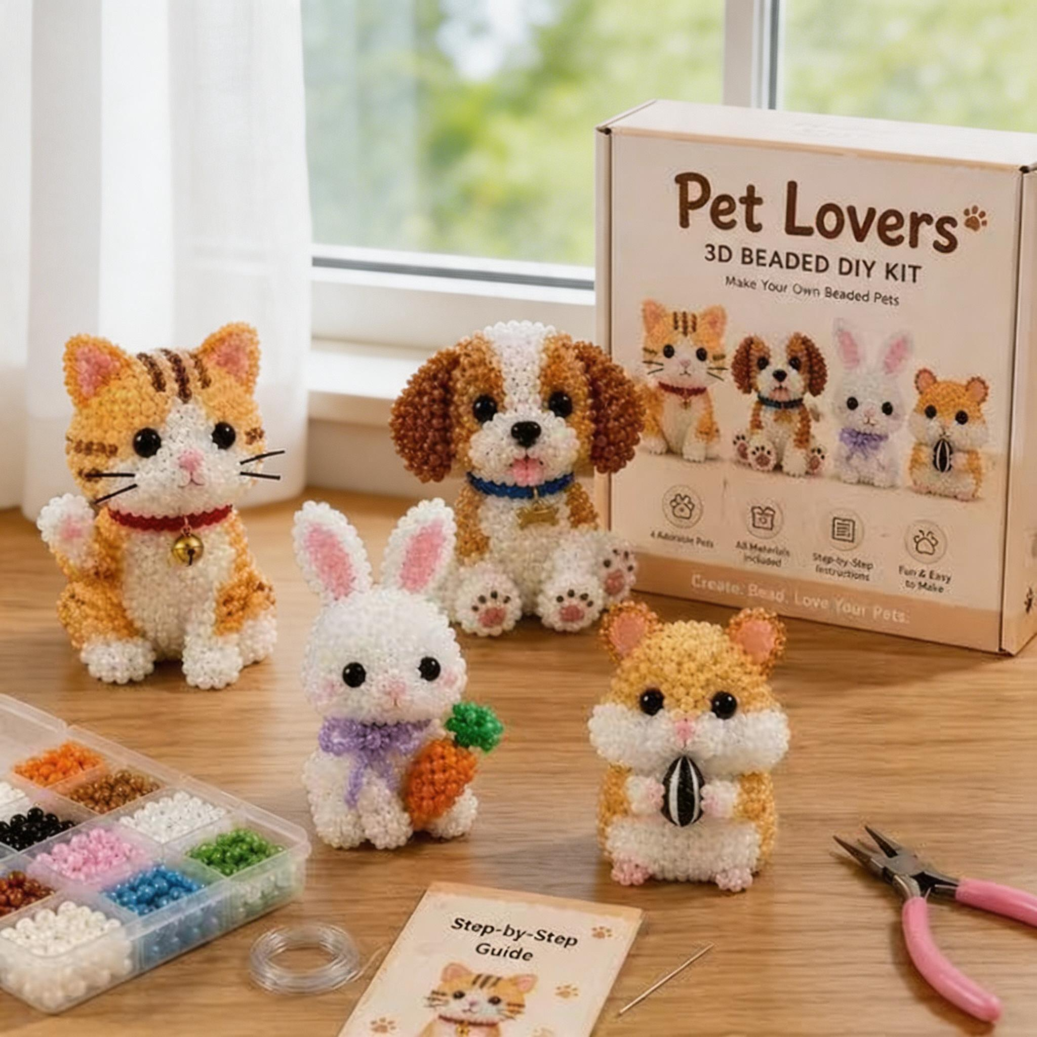 3D Beaded Animal DIY Craft Kit – Mini Beaded Critter Ornament Making Set for Cute Handmade Decorations