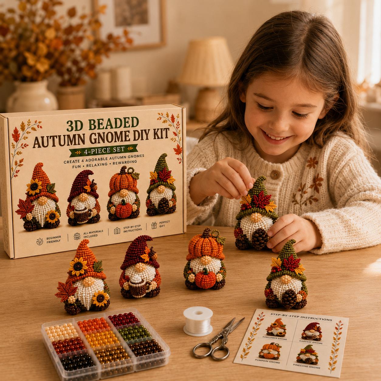 3D Beaded Gnome DIY Kit – 4-Piece Cute Handmade Craft Set for Beginners & Home Decor