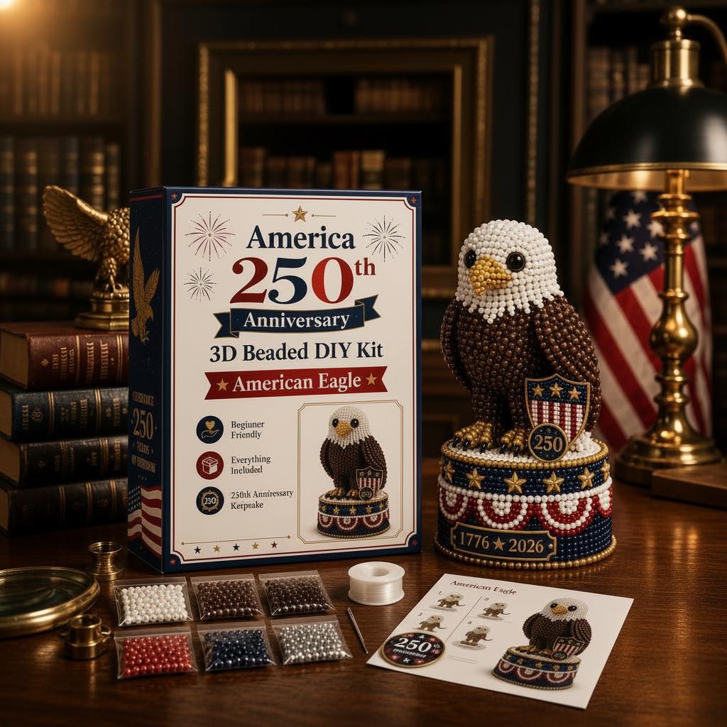 3D Beaded Eagle DIY Craft Kit &ndash; Patriotic Acrylic Bead Art Model with Display Base for Beginners