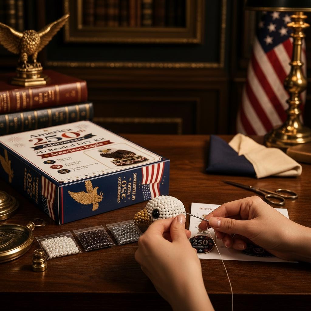 3D Beaded Eagle DIY Craft Kit &ndash; Patriotic Acrylic Bead Art Model with Display Base for Beginners