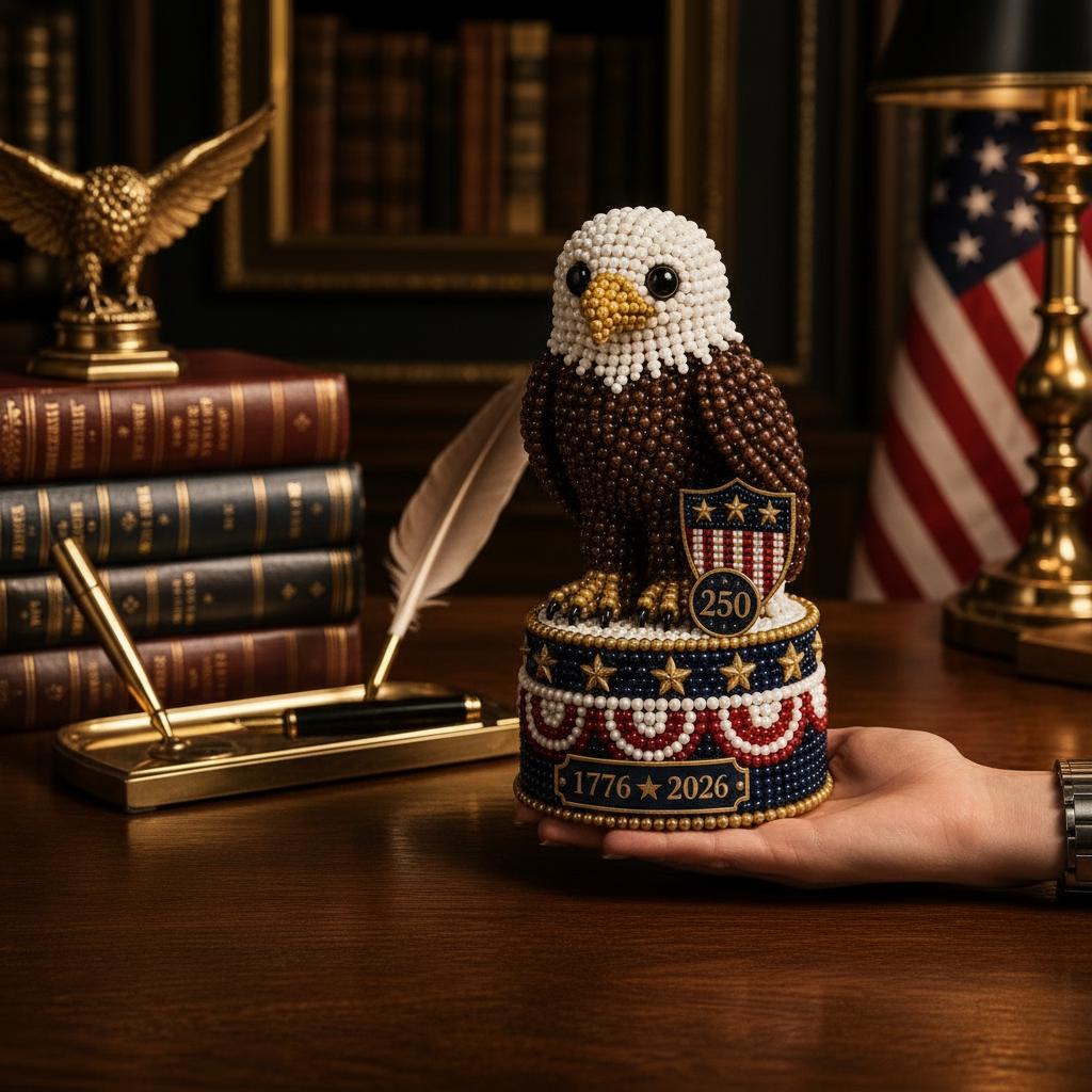 3D Beaded Eagle DIY Craft Kit &ndash; Patriotic Acrylic Bead Art Model with Display Base for Beginners