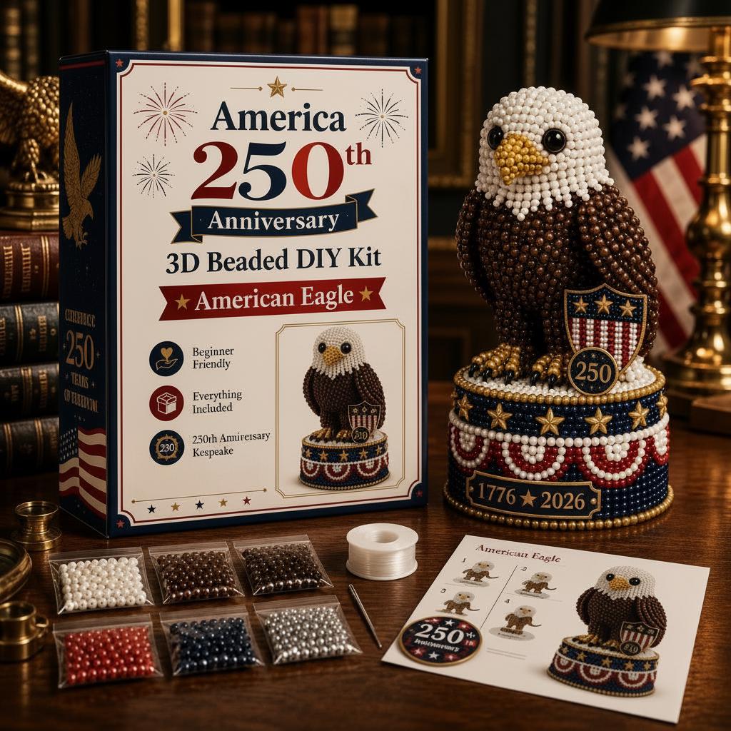 3D Beaded Eagle DIY Craft Kit &ndash; Patriotic Acrylic Bead Art Model with Display Base for Beginners