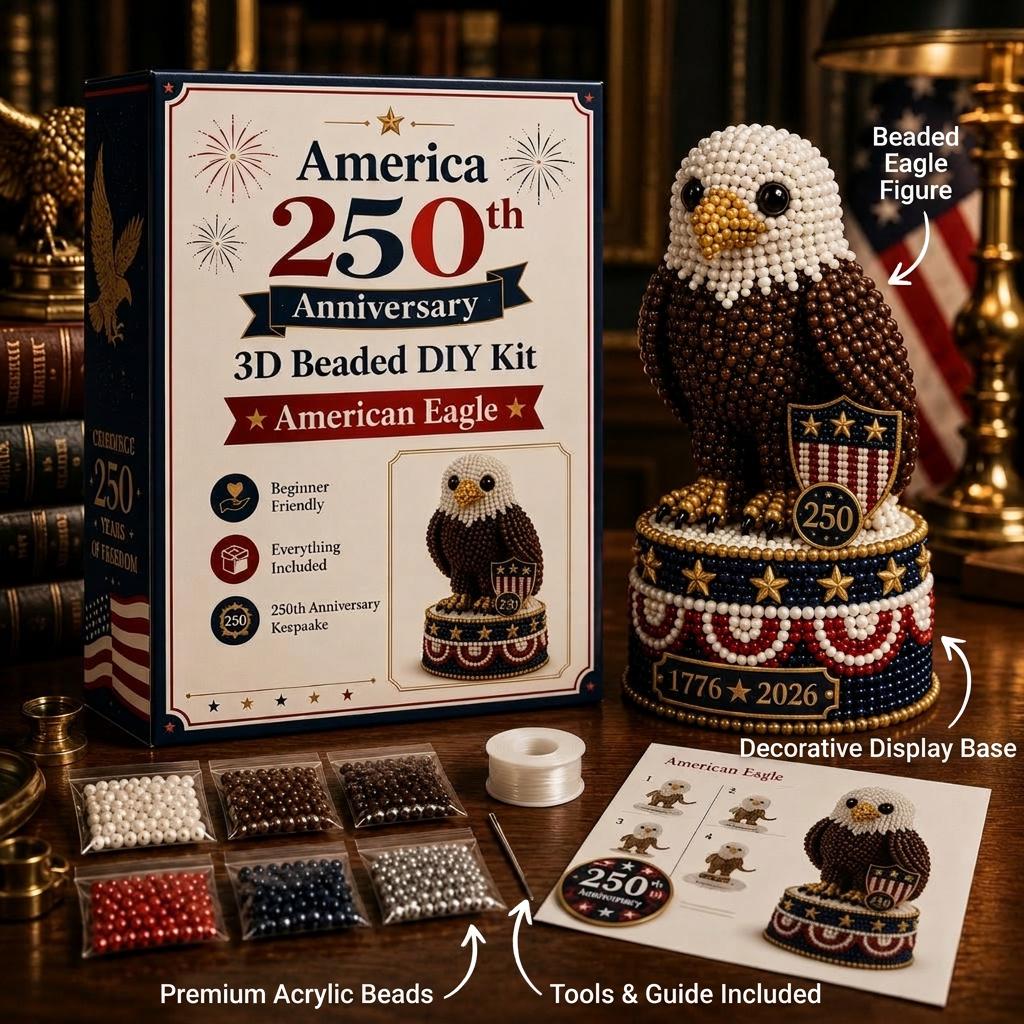 3D Beaded Eagle DIY Craft Kit &ndash; Patriotic Acrylic Bead Art Model with Display Base for Beginners